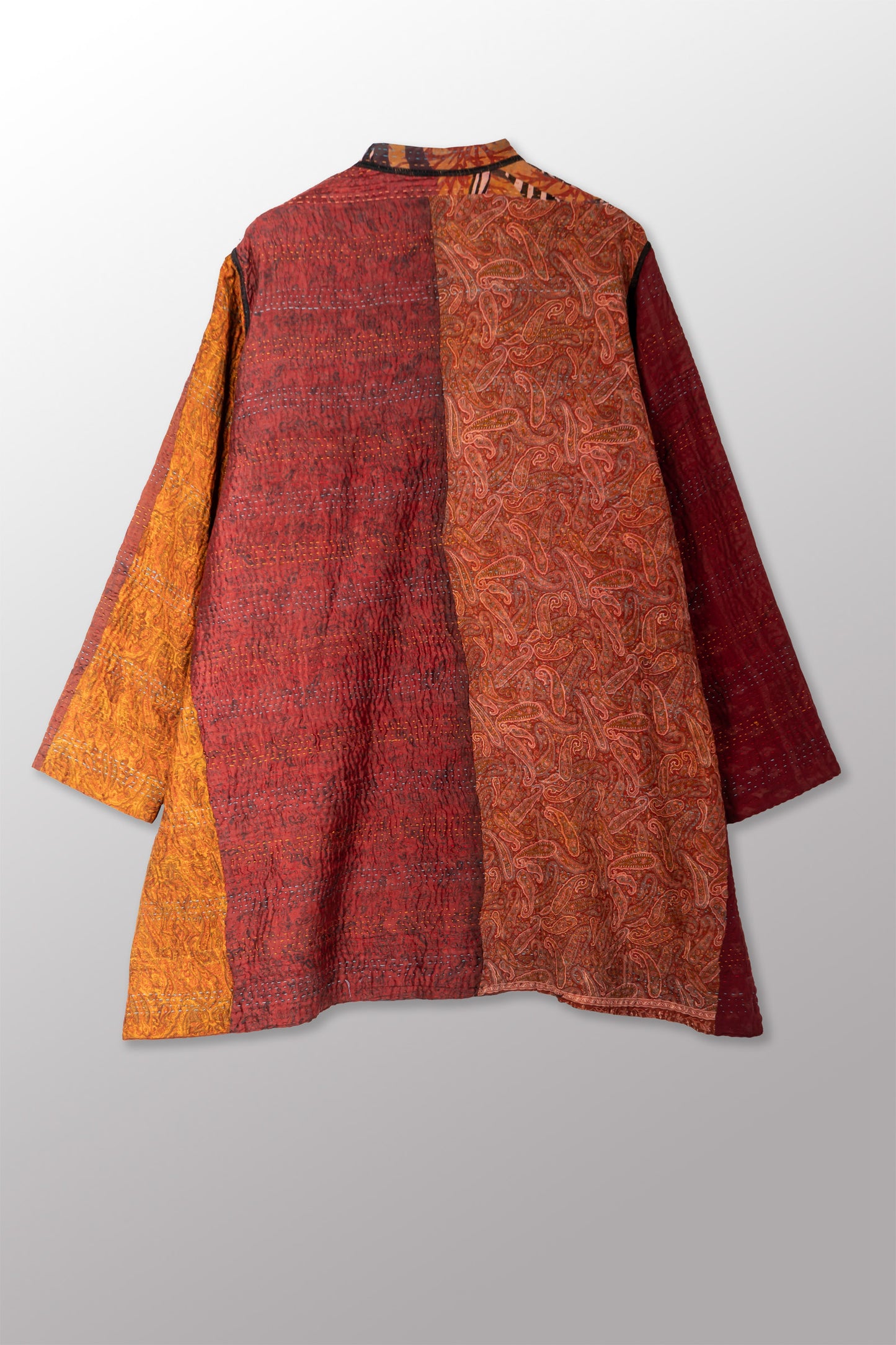 JACQUARD SILK KANTHA KAFTAN JACKET MEDIUM - js4089-brn -