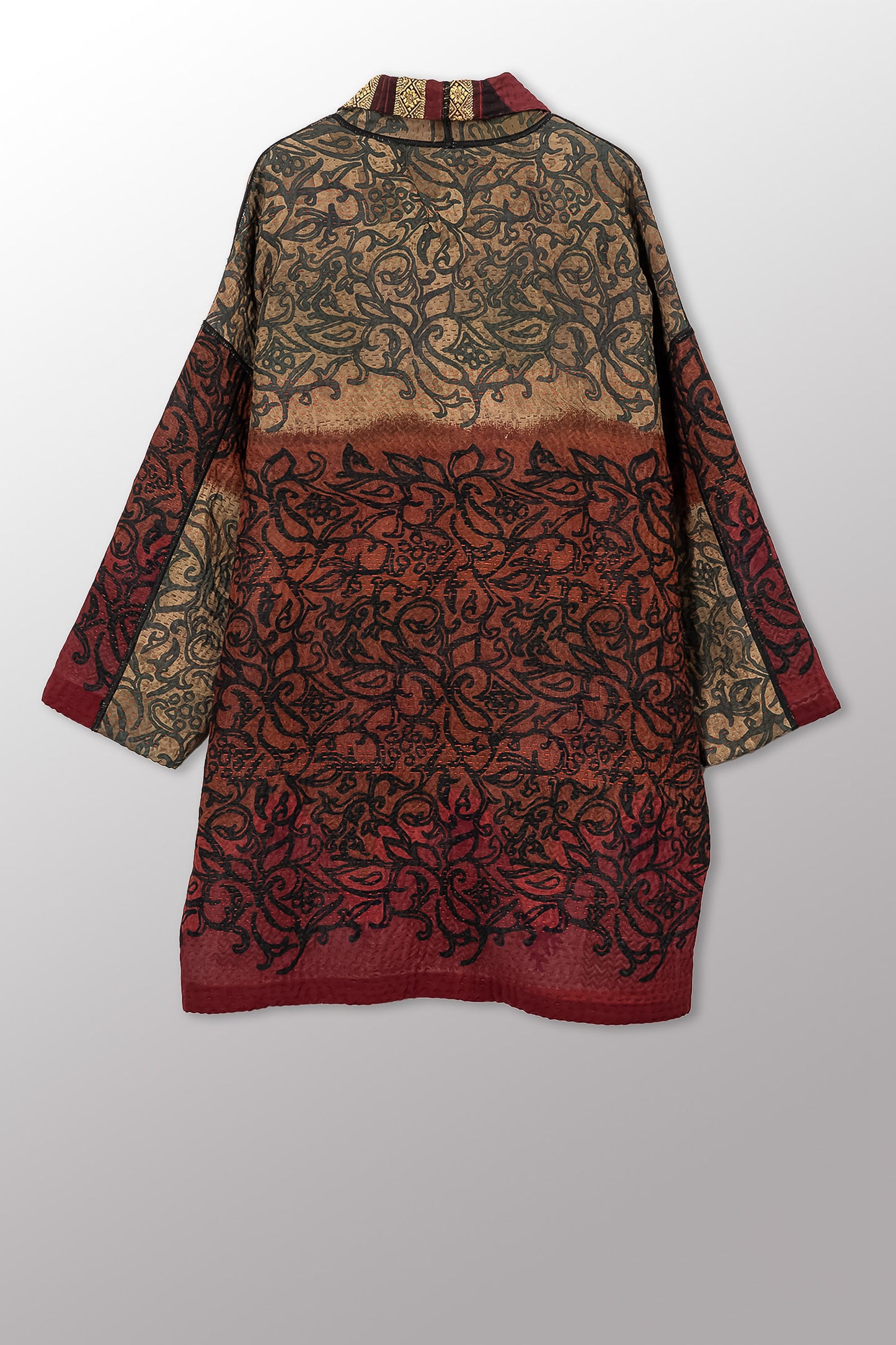 VINTAGE SILK GEORGETTE COTTON KANTHA HAORI JACKET - gc4068-0003a -