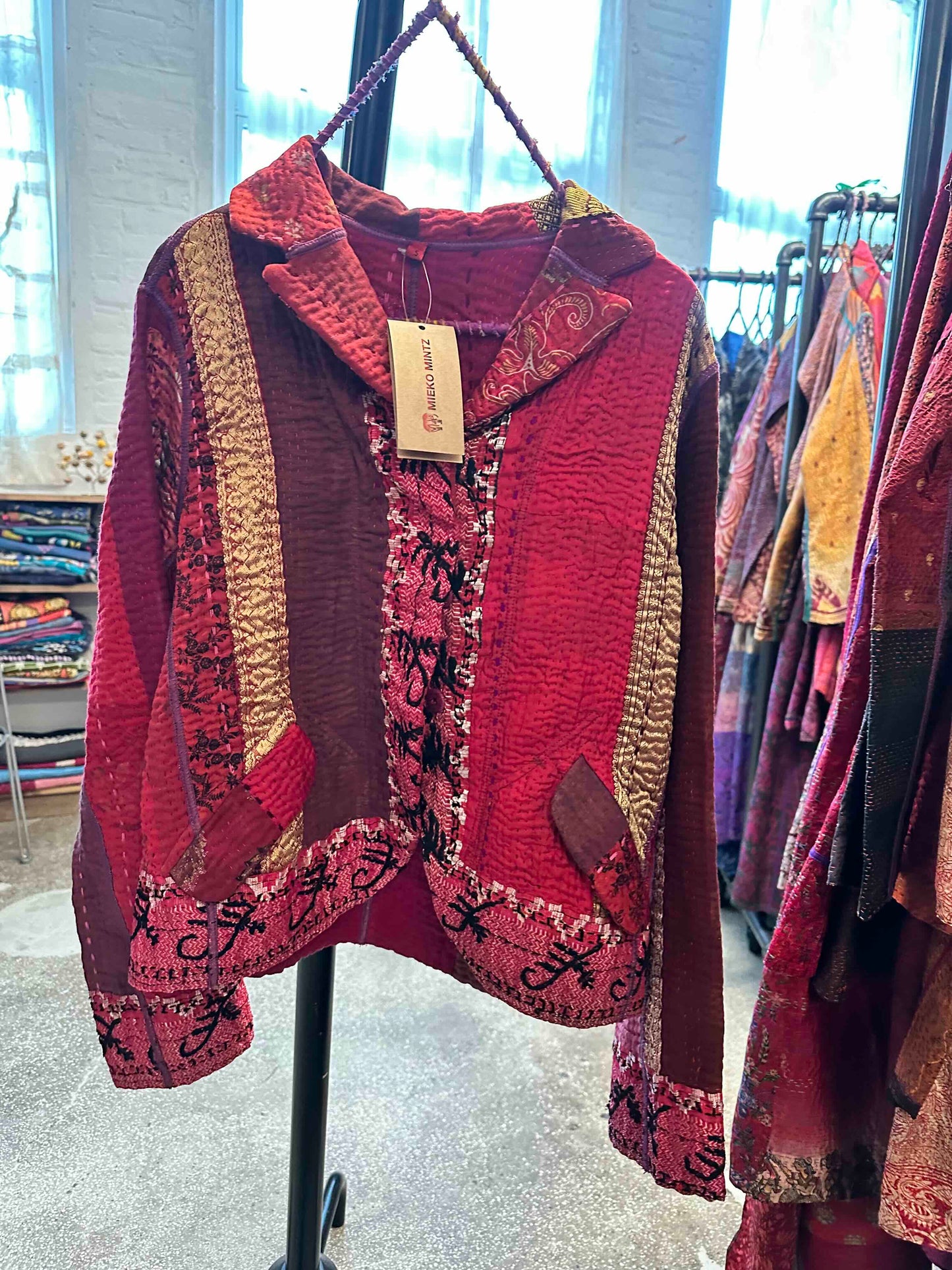 STRIPE RALLIS KANTHA CROPPED BASIC JACKET - pr4096-red -