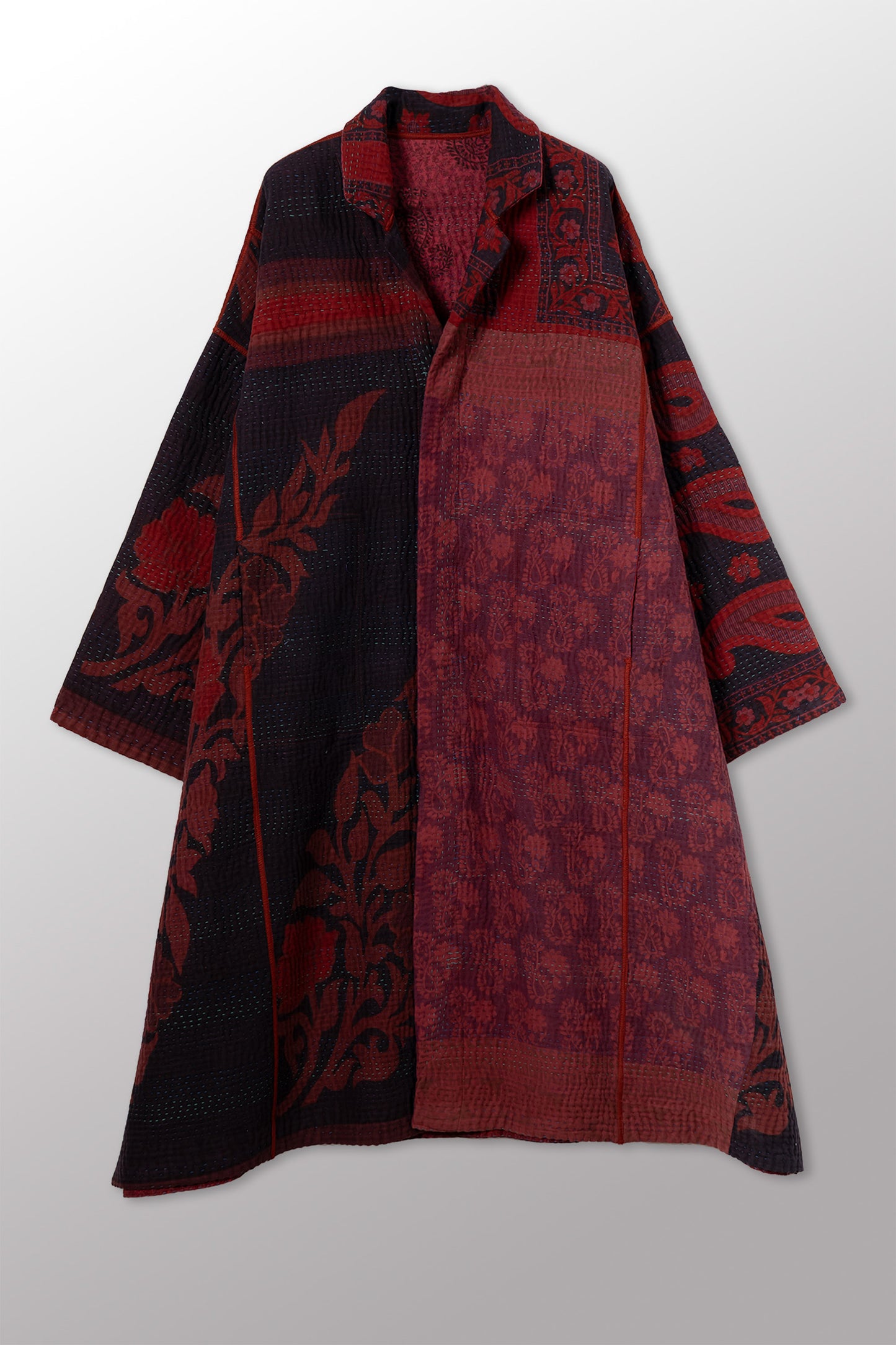 COTTON OVERDYE KANTHA NEW OVERSIZED COAT - ov4342-cred008a -