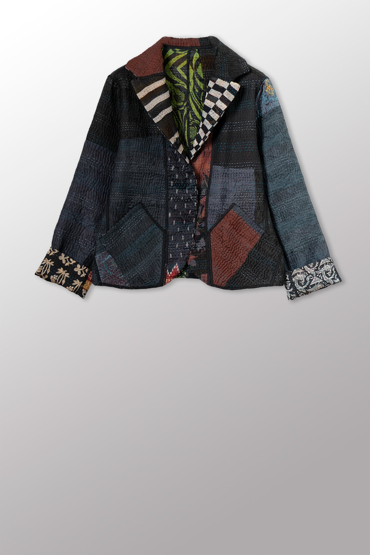 JACQUARD SILK KANTHA CROPPED BASIC JACKET - js4096-cbkg001m -