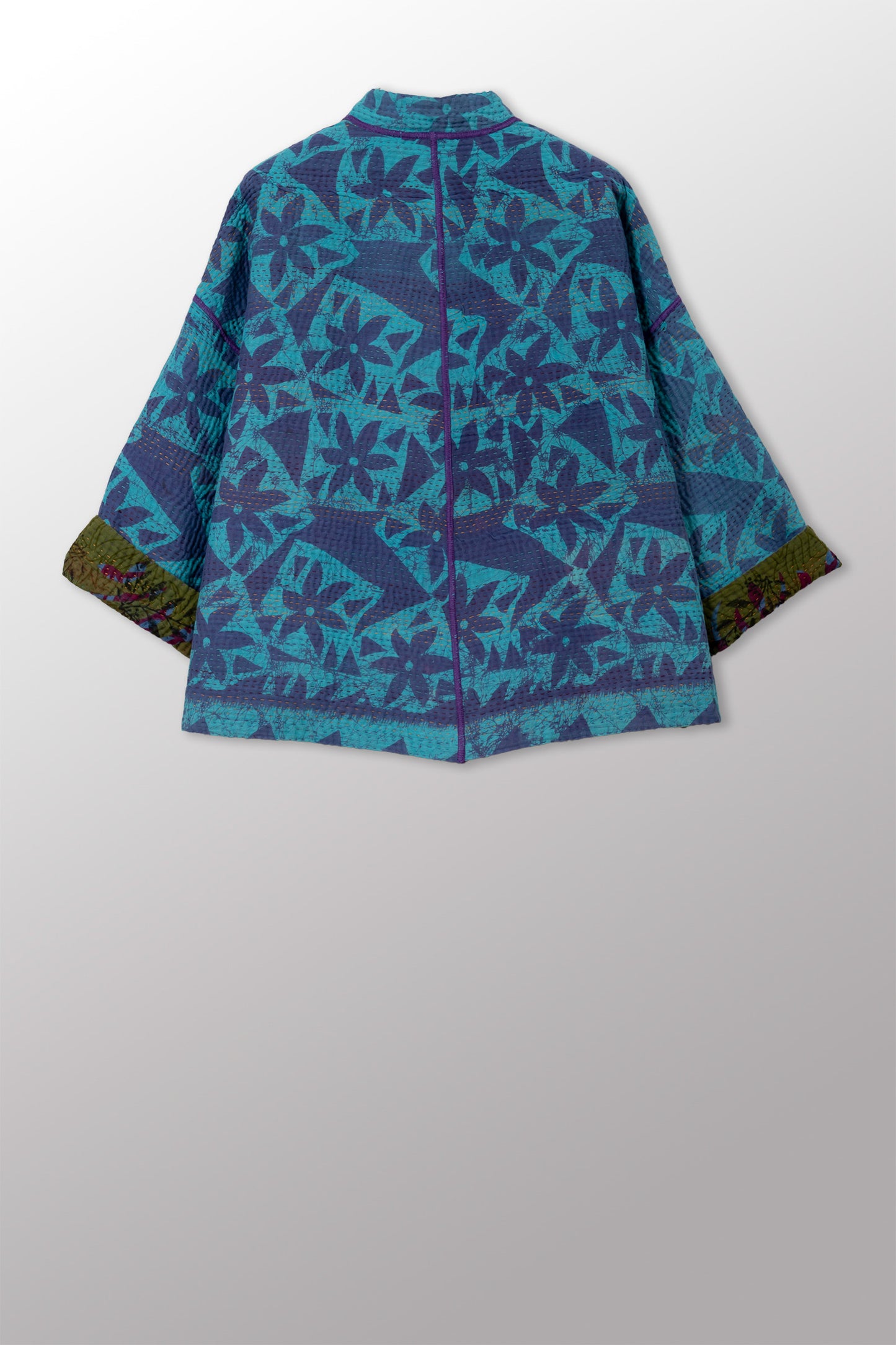 COTTON OVERDYE KANTHA STAND COLLAR CROPPED JKT - ov4034-ctuq010a -