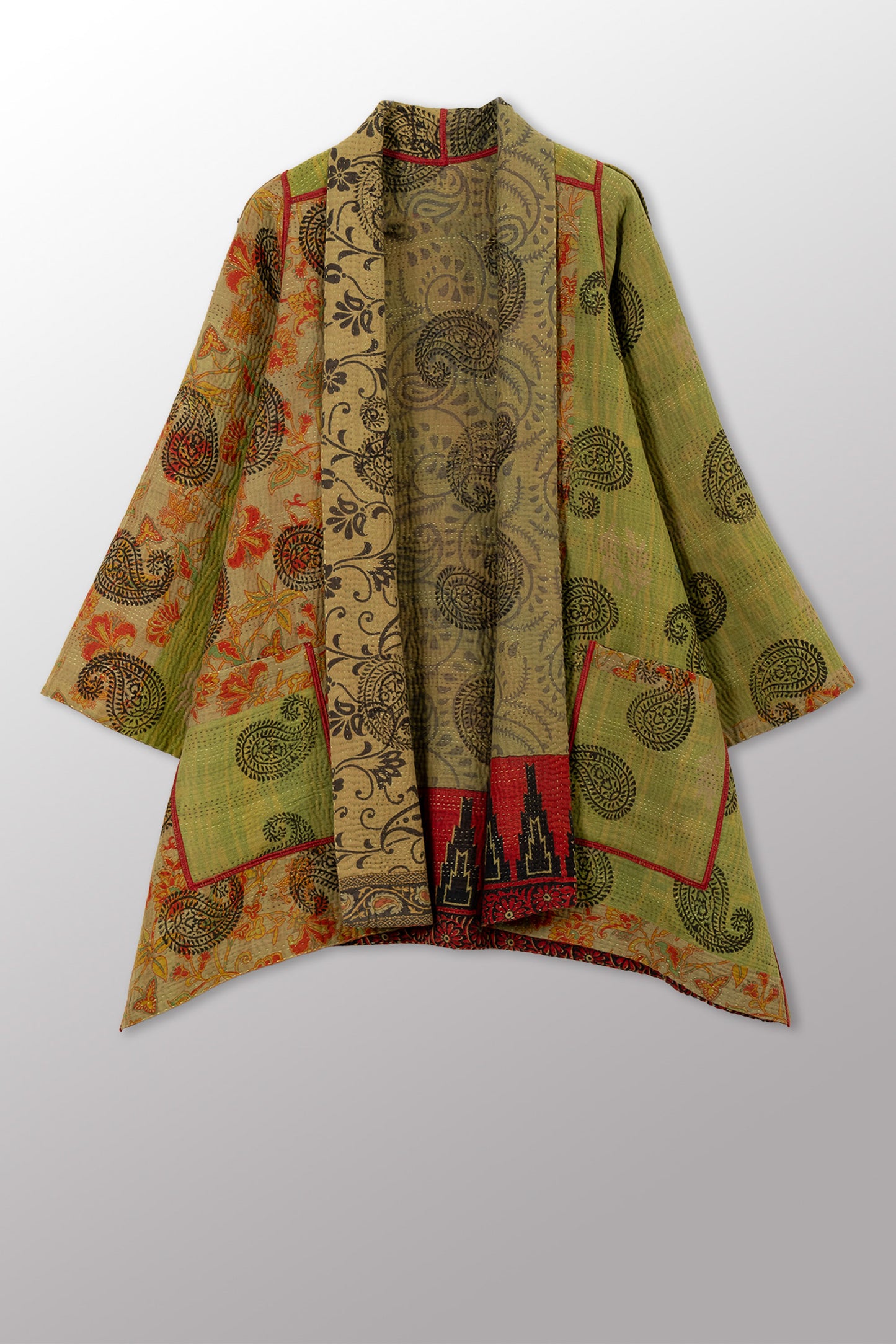 COTTON OVERDYE KANTHA A-LINE JKT - ov4003-cgrn032a -
