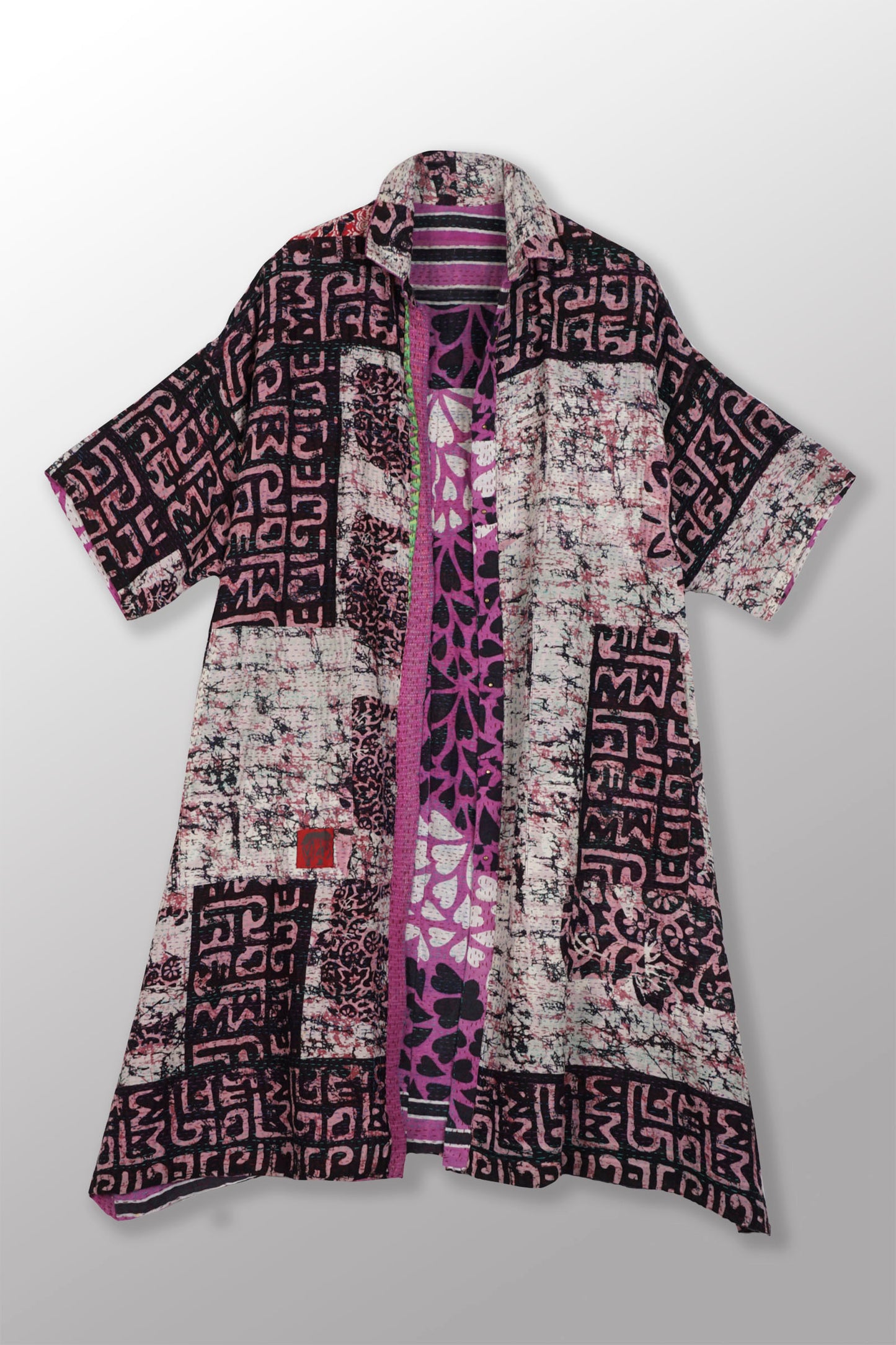 VINTAGE COTTON KANTHA HALF SLV. SHIRT DRESS - cv2429-0012a -