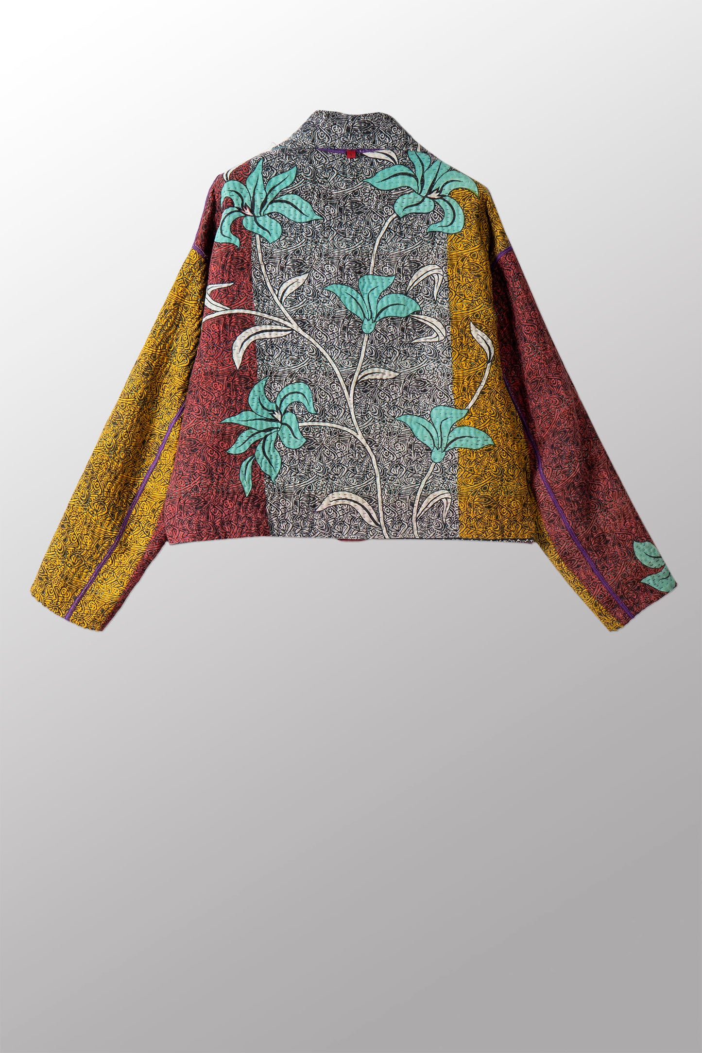 VINTAGE COTTON KANTHA LAPELED SINGLE SHORT JACKET - cv4087-0001s -