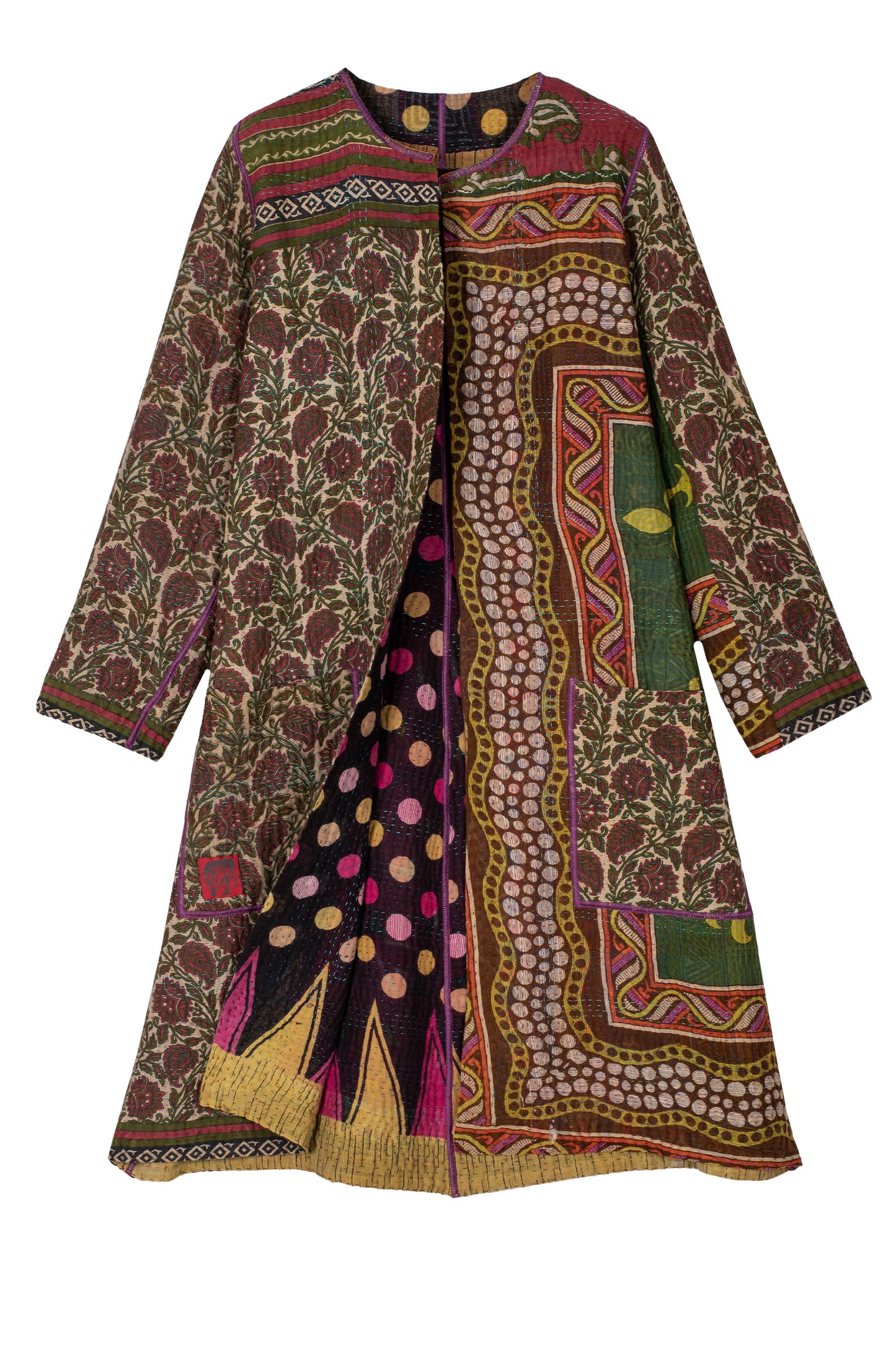 VINTAGE COTTON KANTHA CREW NECK COAT - cv4313-0015a -