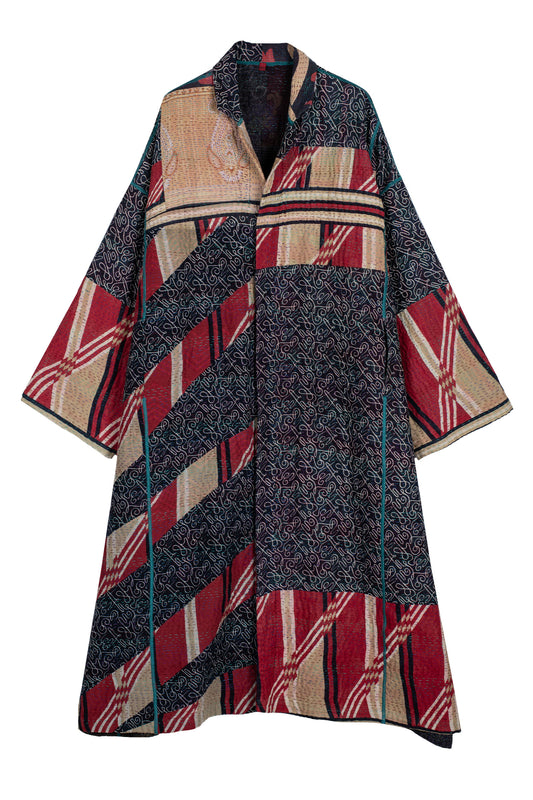 VINTAGE COTTON KANTHA OVERSIZED COAT - cv4326-0038a -