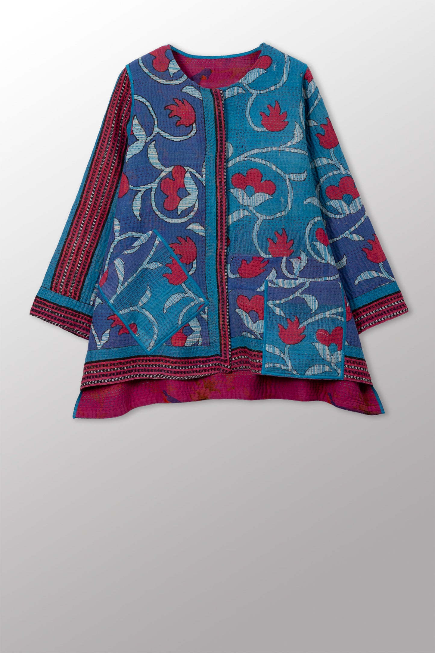 COTTON OVERDYE KANTHA CREW NECK POCKET JACKET - ov4025-corg002a -