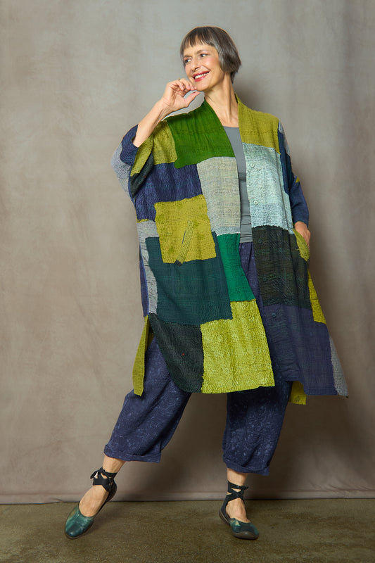 MARBLE FRAY PATCH KANTHA PONCHO TOPPER - mf2356-grn -