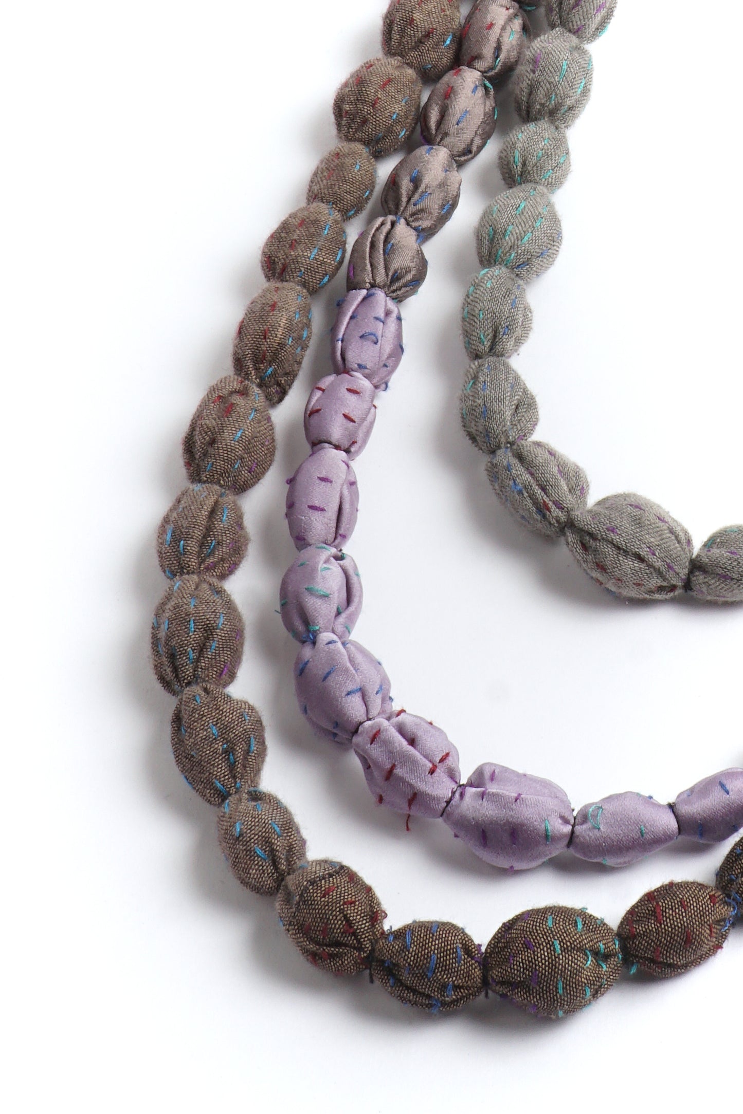 VINTAGE SILK KANTHA TIE-BEADS LONG NECKLACE - sv2707-tst -