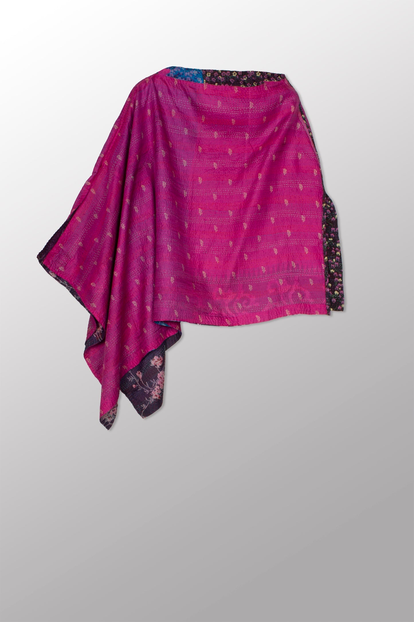 VINTAGE SILK KANTHA LONG CAPE - sv2841-mlt -