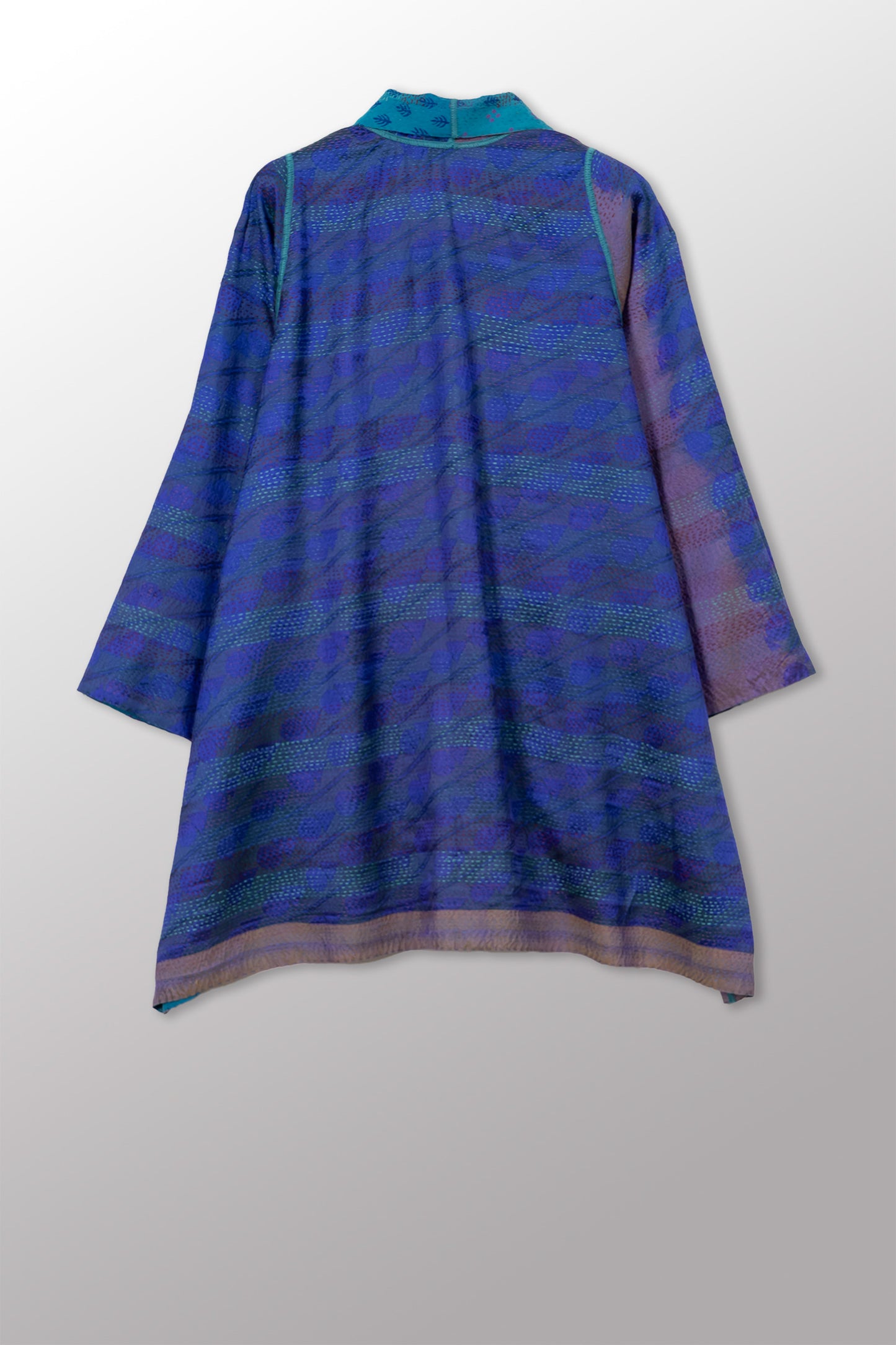 GEORGETTE JACQUARD VINTAGE SILK PATCH KANTHA A-LINE JACKET - gj2003-0003a -