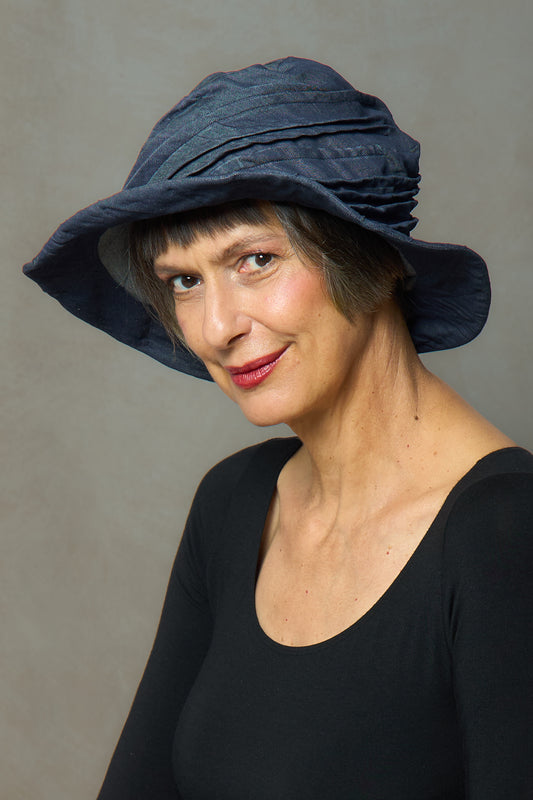 LIGHT DENIM TWIST TUCKED BRIM HAT - ld1886-nvy -