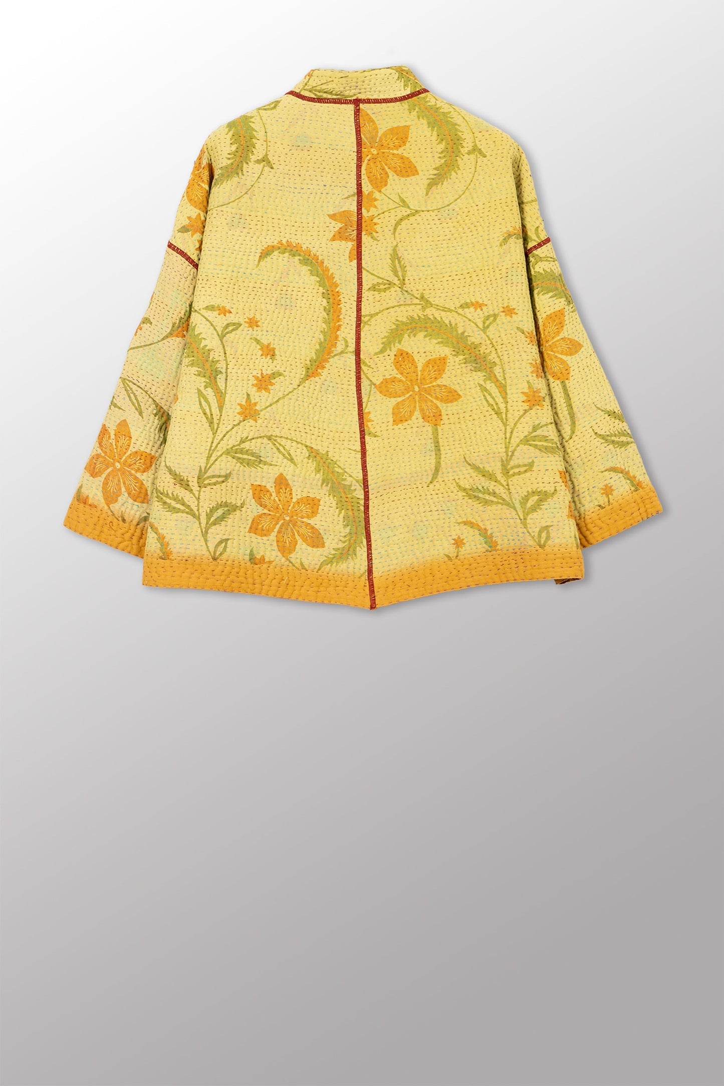 COTTON OVERDYE KANTHA STAND COLLAR CROPPED JKT - ov4034-cylw001a -