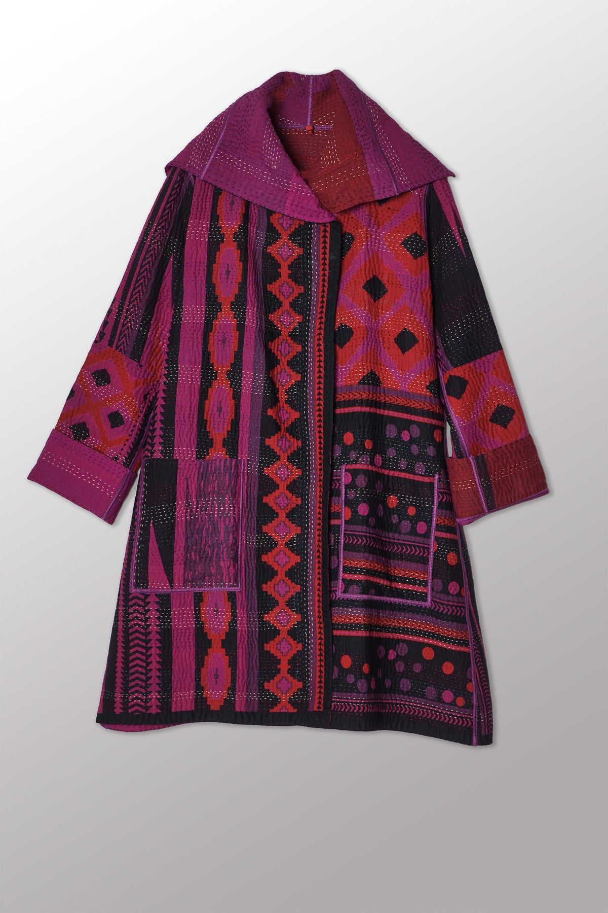 OVERDYED MONOTONE IKAT KANTHA POCKET MEDIUM COAT - ov-mi4316-pik -