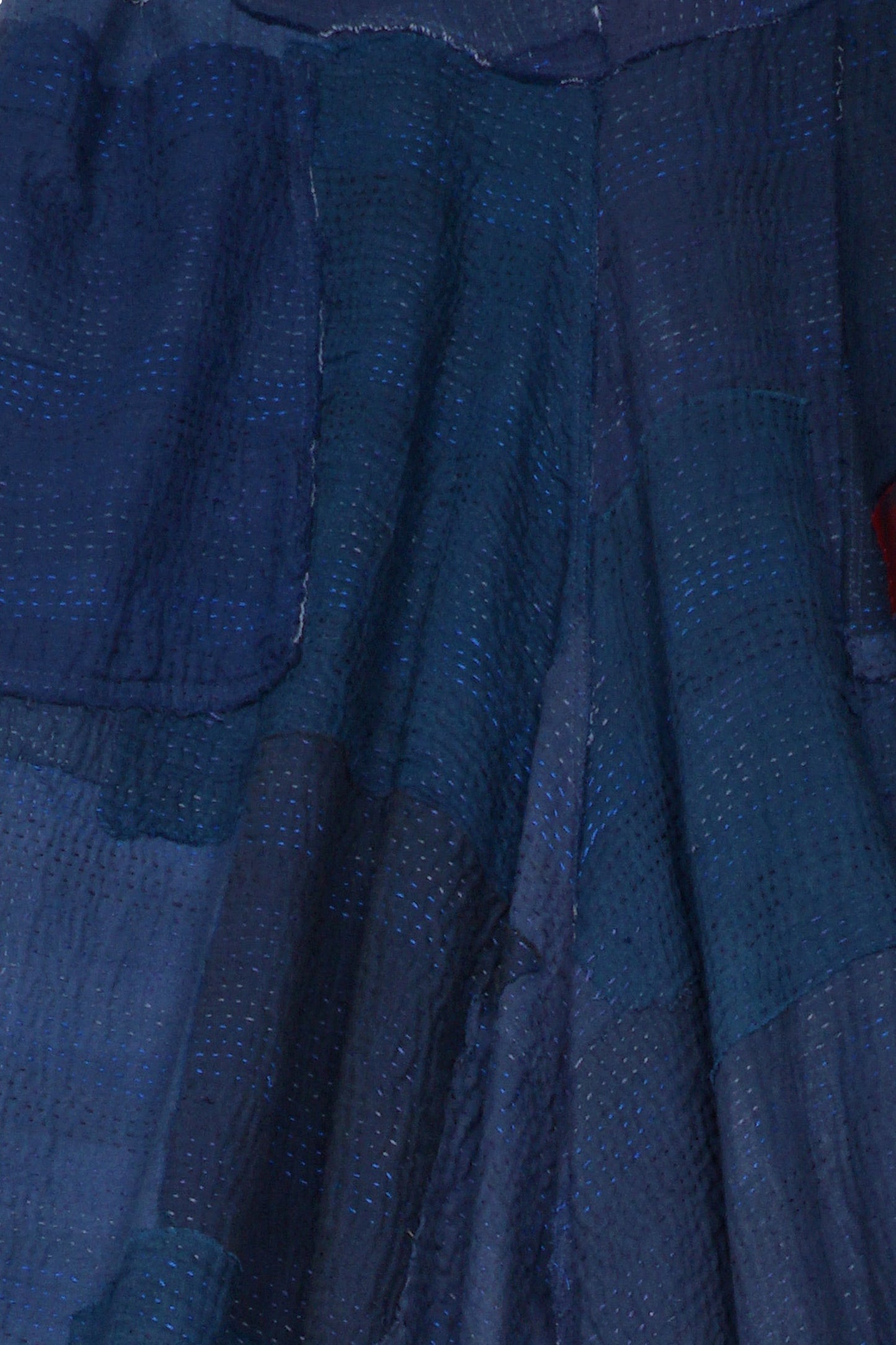 WOVEN STRIPE FRAYED PATCH BACK KANTHA WIDE LEG PANTS - wp2623-nvy -