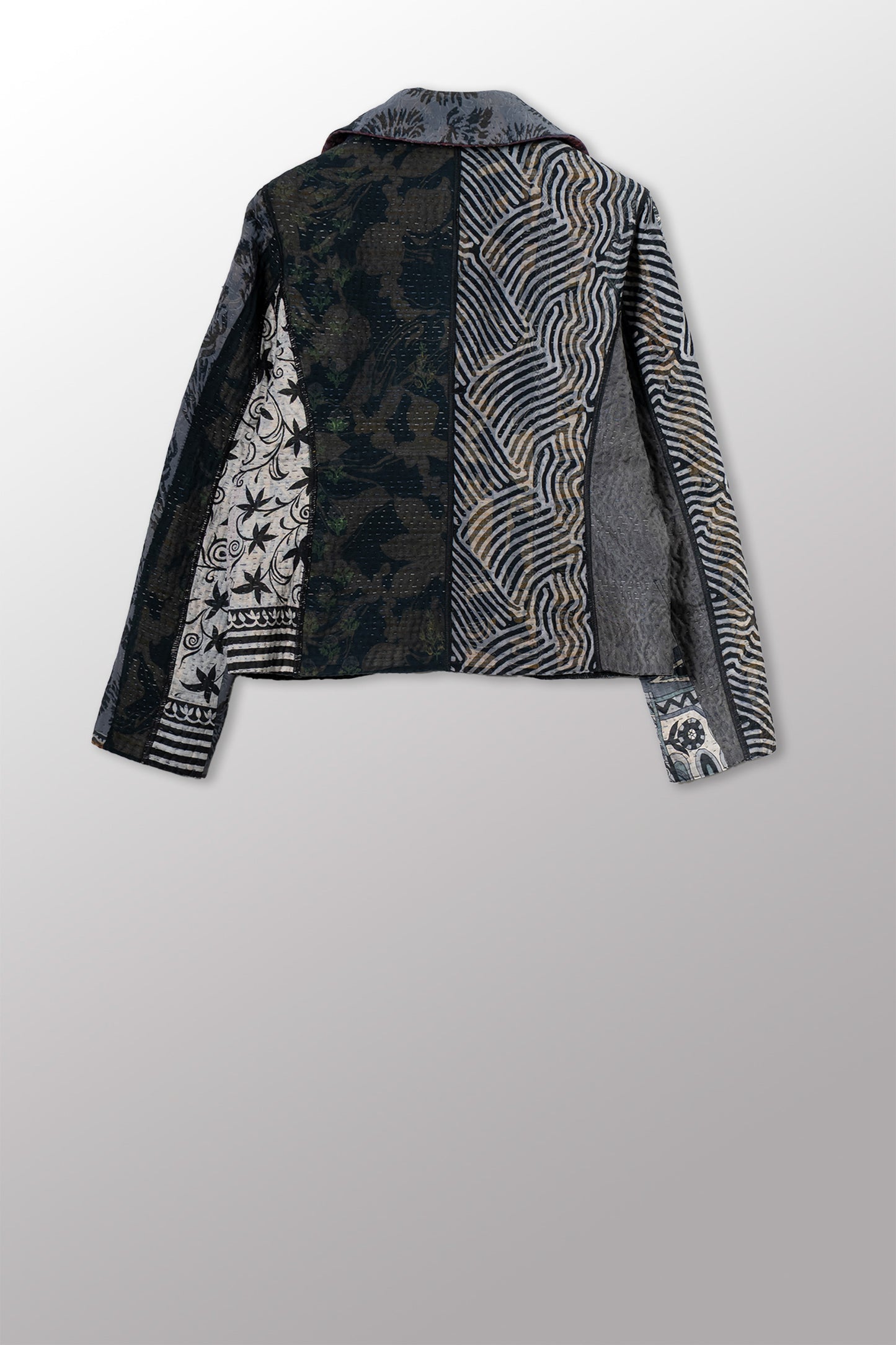 JACQUARD SILK KANTHA CROPPED BASIC JACKET - js4096-cbkg001m -