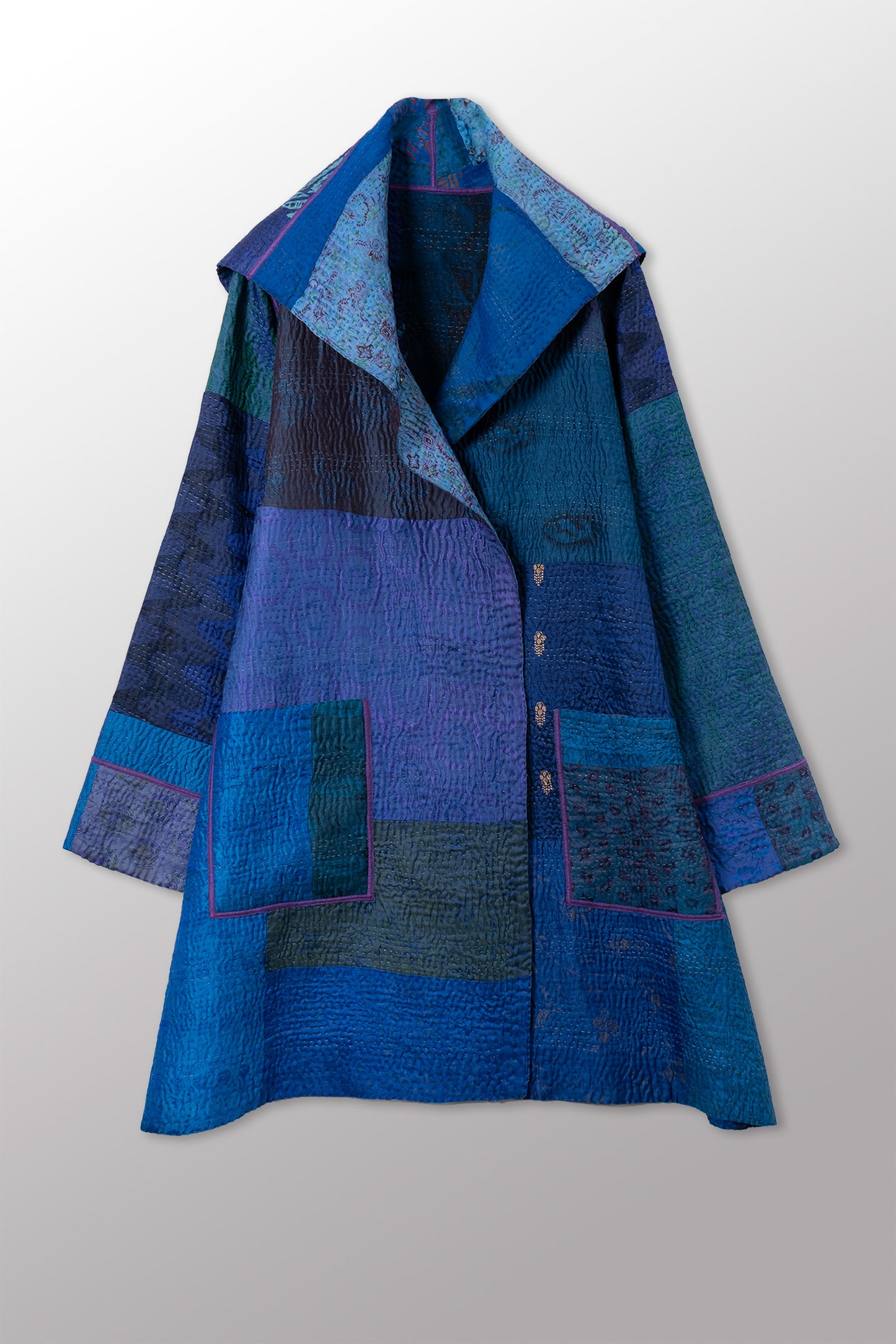 JACQUARD SILK KANTHA POCKET MEDIUM COAT - js4316-cnvy002m -