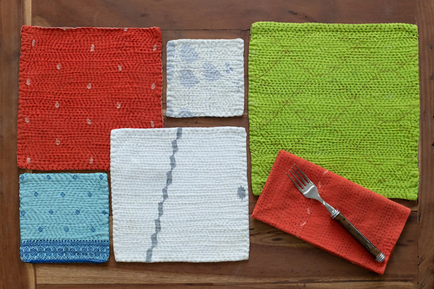 Mosaic Fray Handmade vintage Kantha Coaster - Cauliflower (Set of 2)