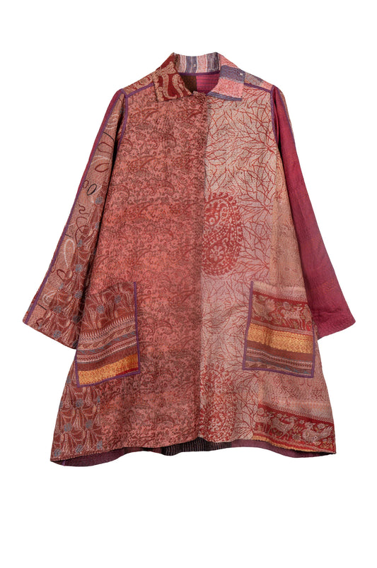 VINTAGE SILK PATCH KANTHA A-LINE DUSTER - vp2311-cor -