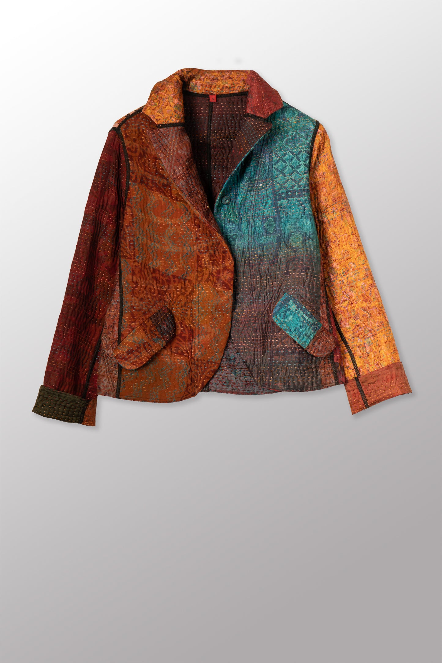 JACQUARD SILK KANTHA CROPPED BASIC JACKET - js4096-brn -
