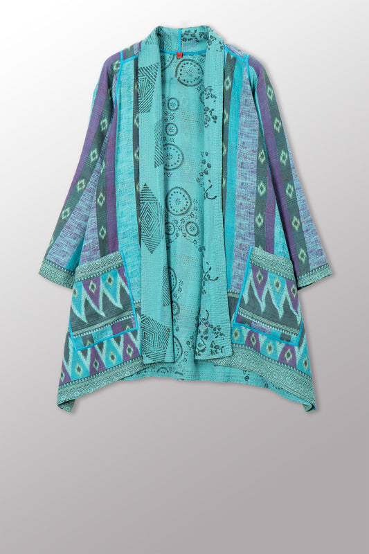 VINTAGE COTTON & NEW VOILE KANTHA A-LINE JKT - cn2003-0007a -