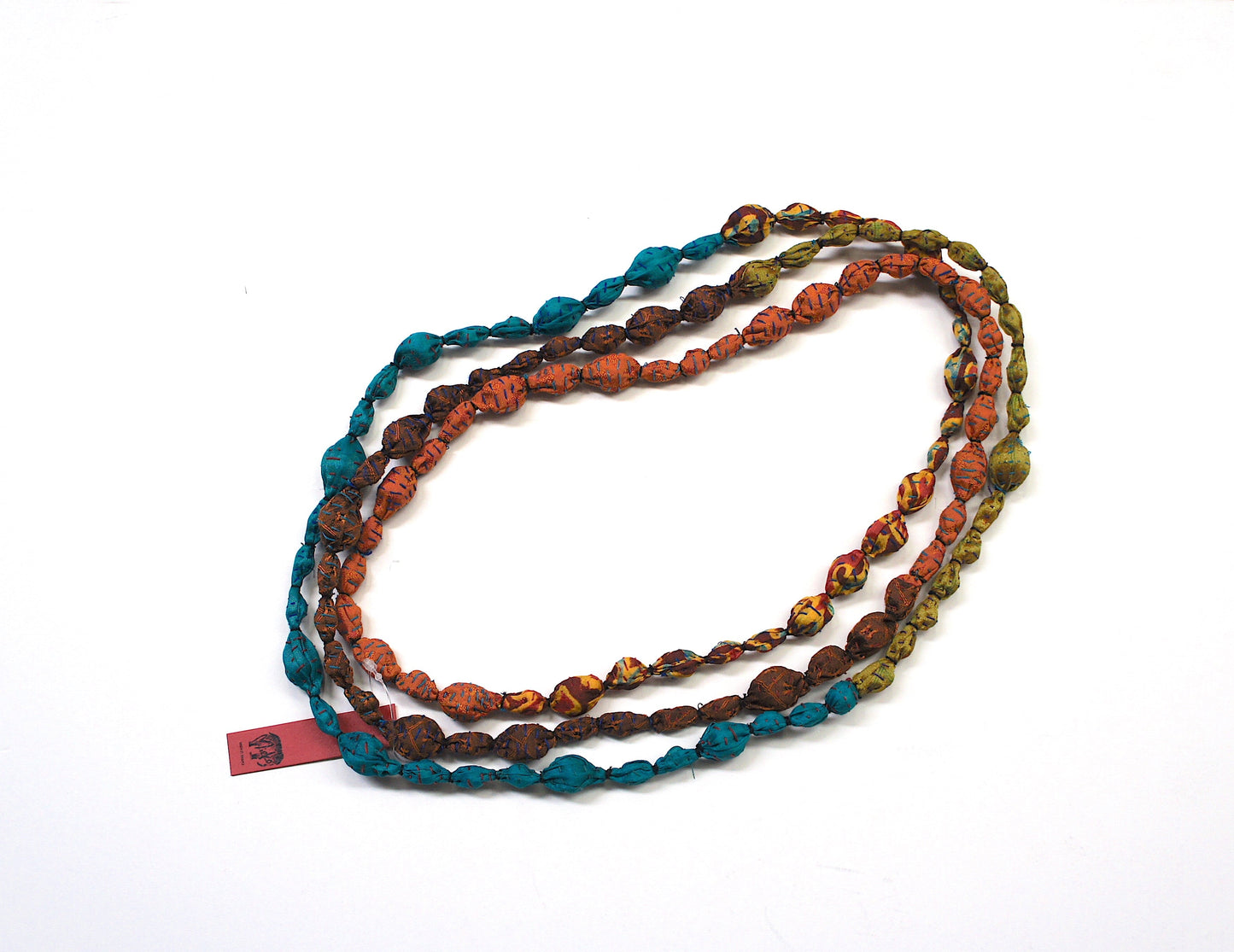 VINTAGE SILK KANTHA TIE-BEADS LONG NECKLACE - sv2707-mor -