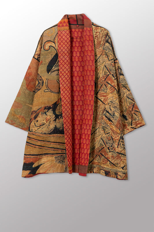 VINTAGE SILK GEORGETTE COTTON KANTHA HAORI JACKET - gc4068-0006a -