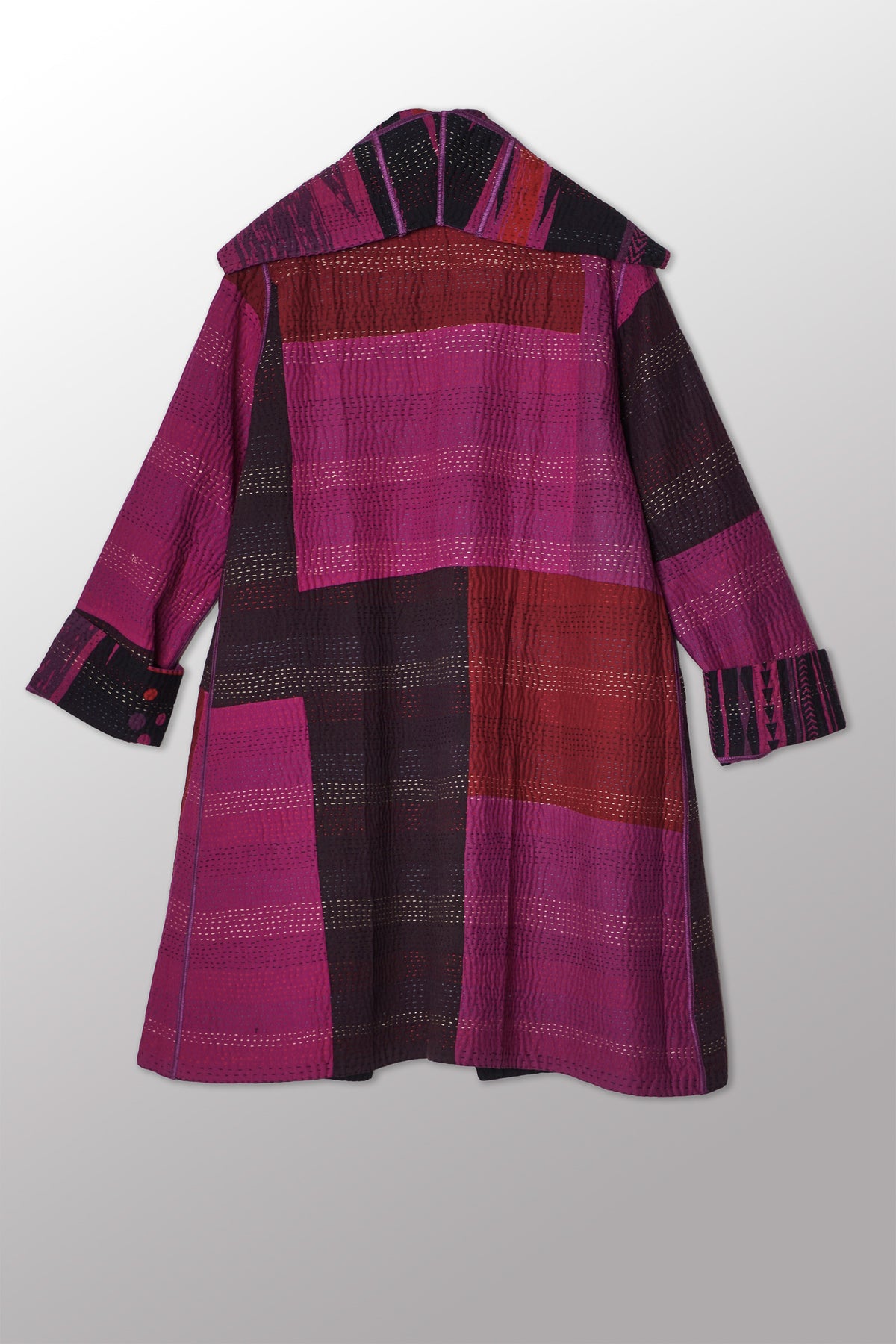 OVERDYED MONOTONE IKAT KANTHA POCKET MEDIUM COAT - ov-mi4316-pik -