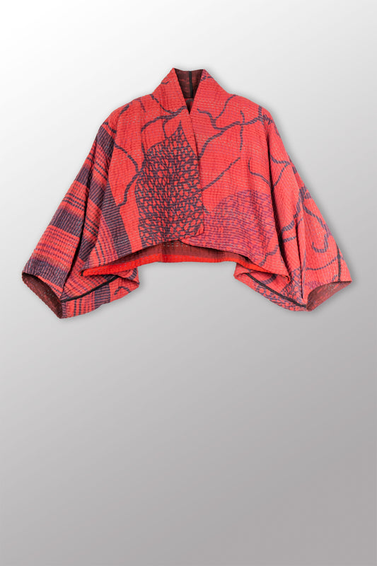 COTTON OVERDYE KANTHA PUFF SLV. SHRUG - ov4062-cred010a -