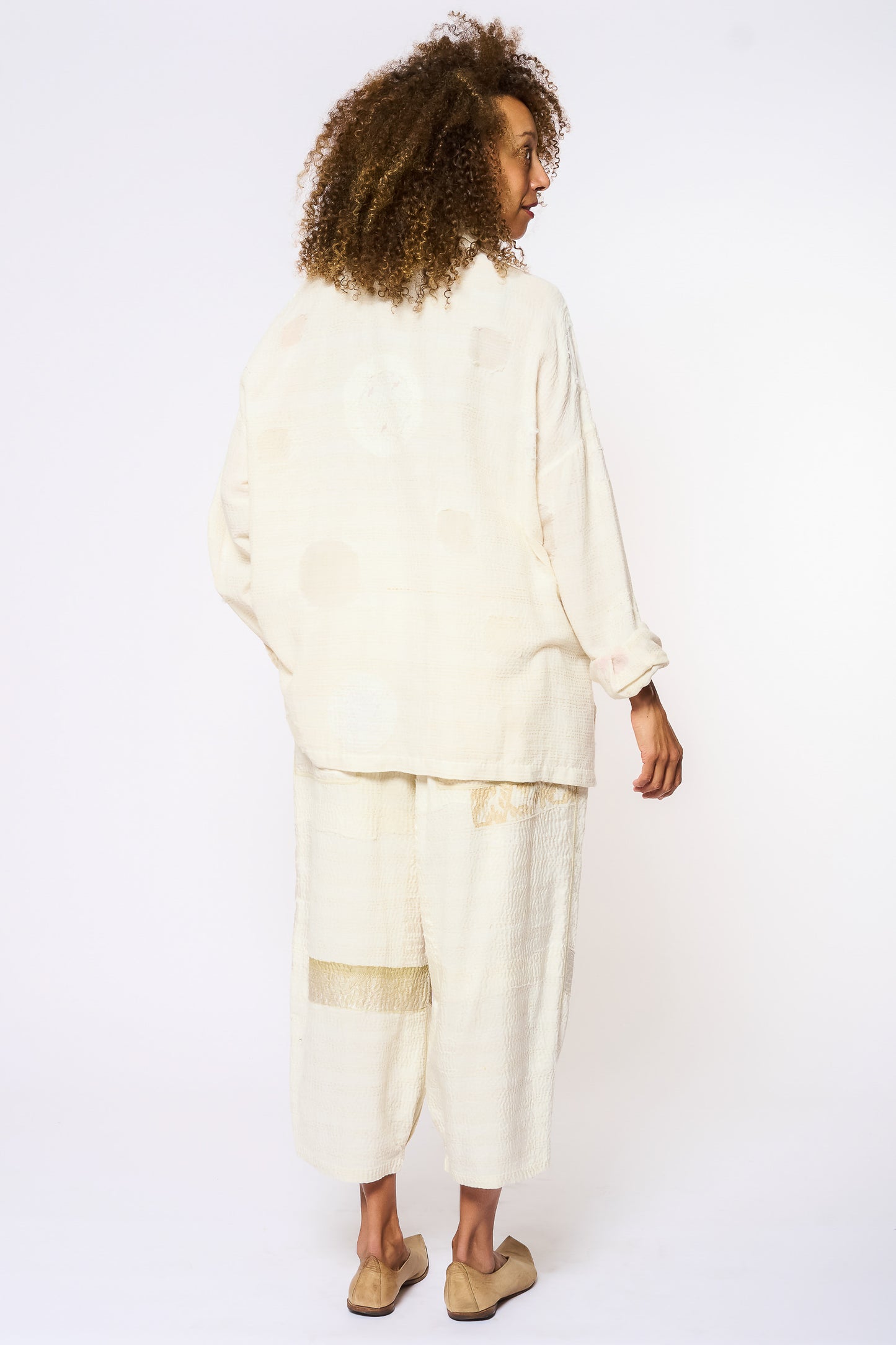 CUT THROUGH DOT AND HOLES KANTHA NEW CAMP SHIRT - cd2577-ivy -