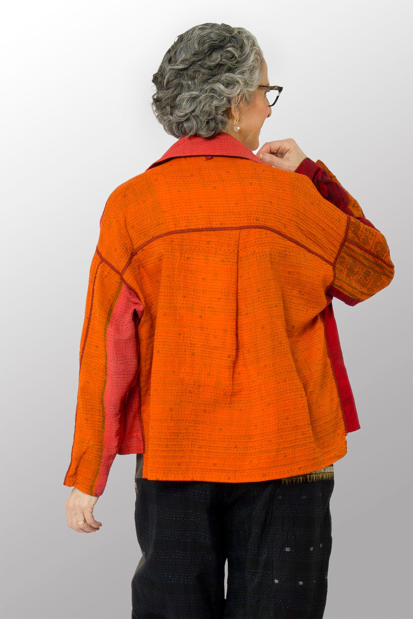 COTTON SILK SW PATCH OMBRE KANTHA CROPPED SHIRT JACKET - wo2075-org -