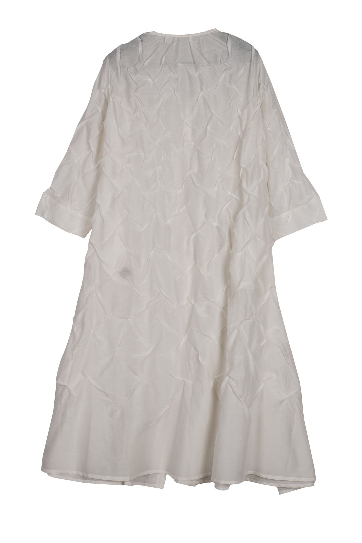 DYED COTTON SILK VOILE WAVY TUCK A-LINE DRESS - dc1453-wht -