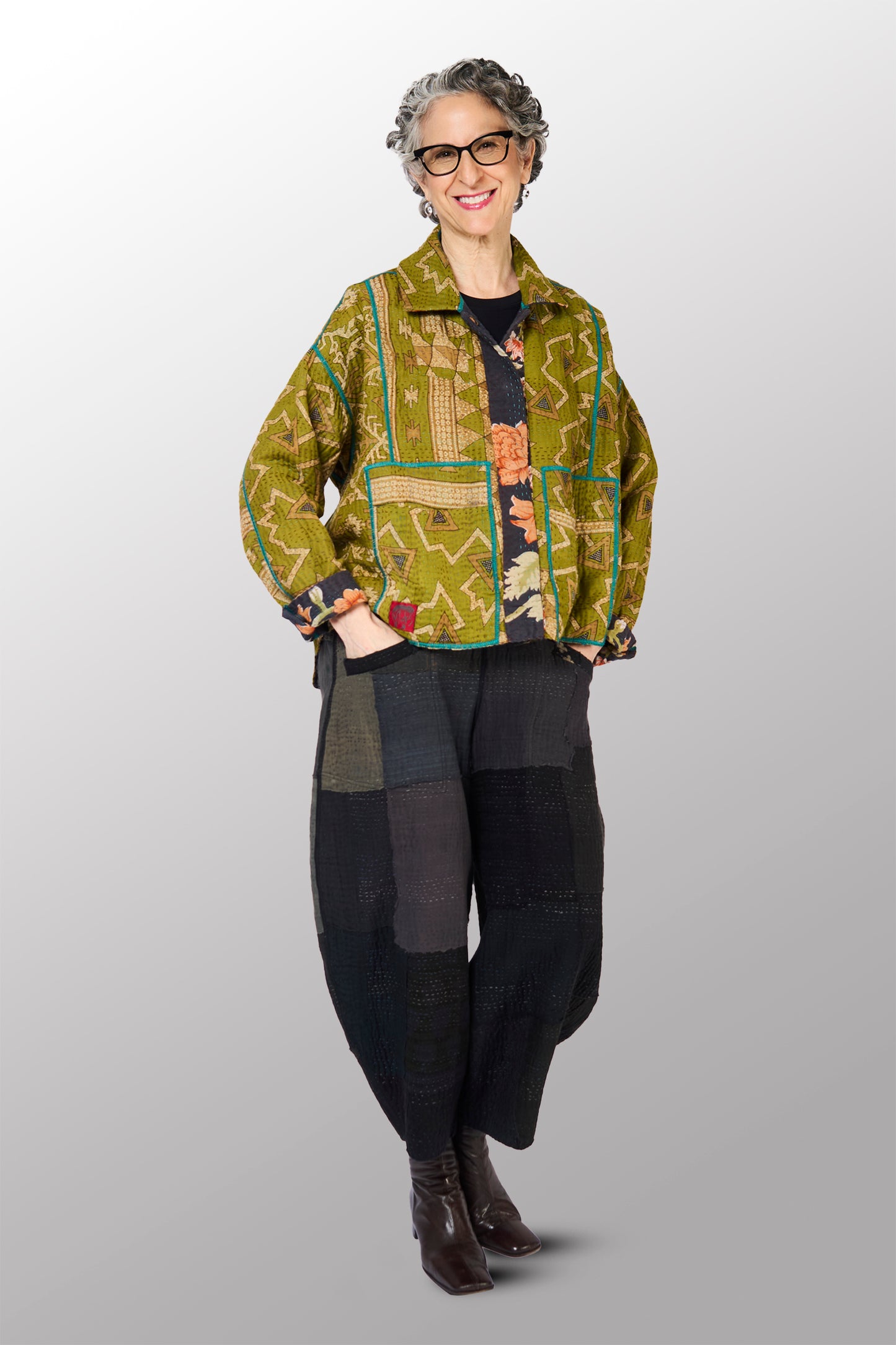 VINTAGE COTTON KANTHA CROPPED SHIRT JACKET - cv4075-0014a -