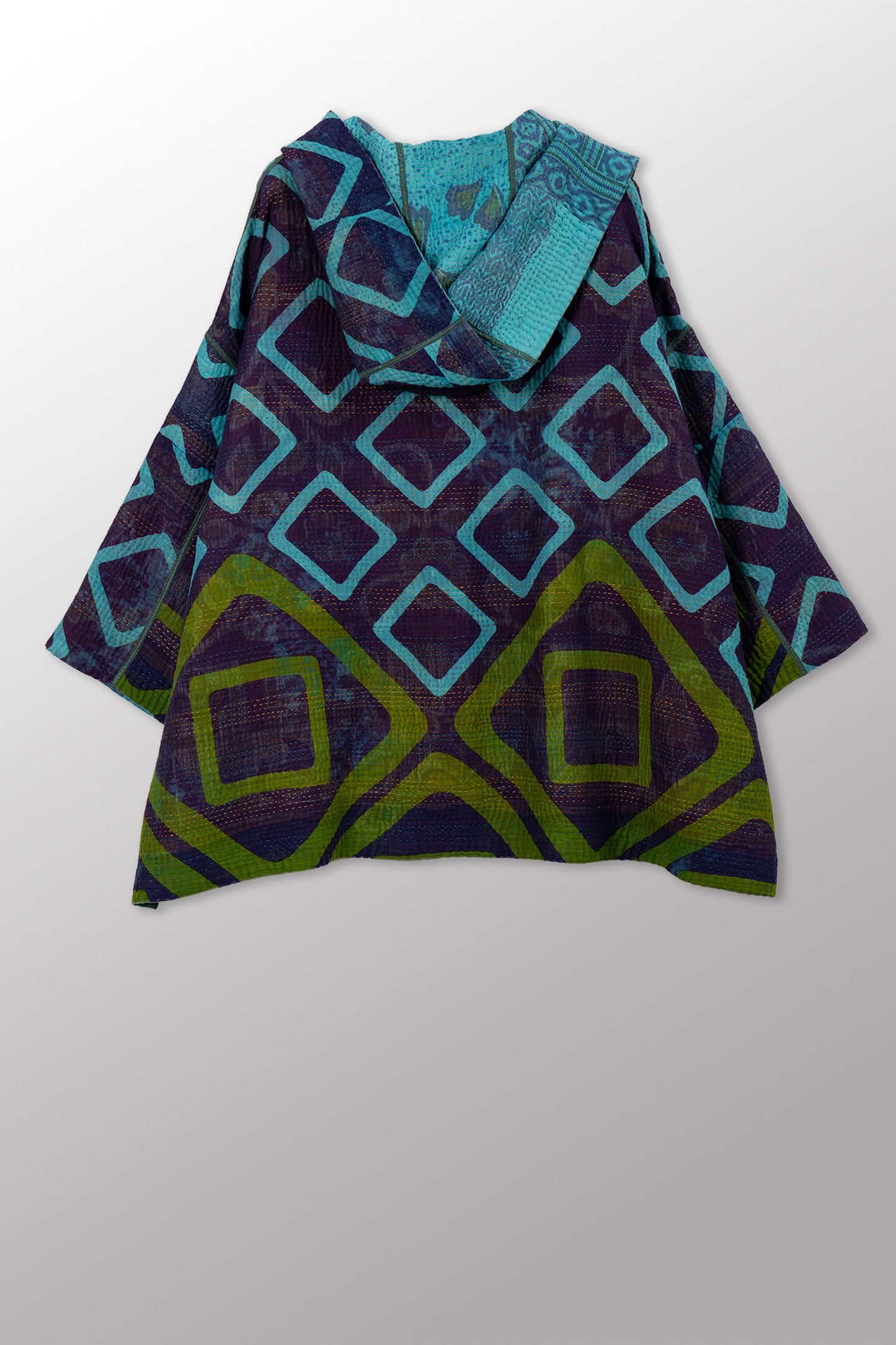 COTTON OVERDYE KANTHA HOODIE PONCHO - ov4064-ctuq001a -