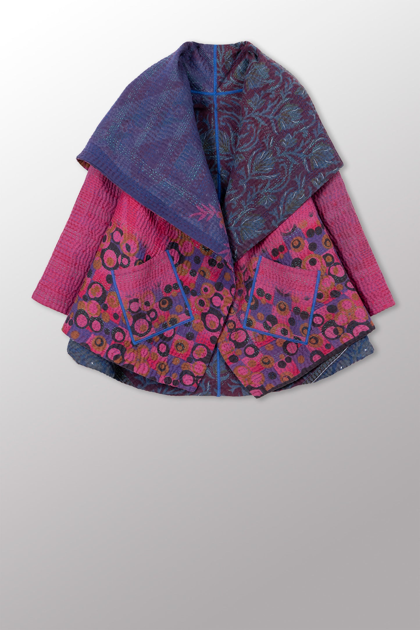 COTTON OVERDYE KANTHA CIRCULAR JACKET - ov4008-cprp001a -