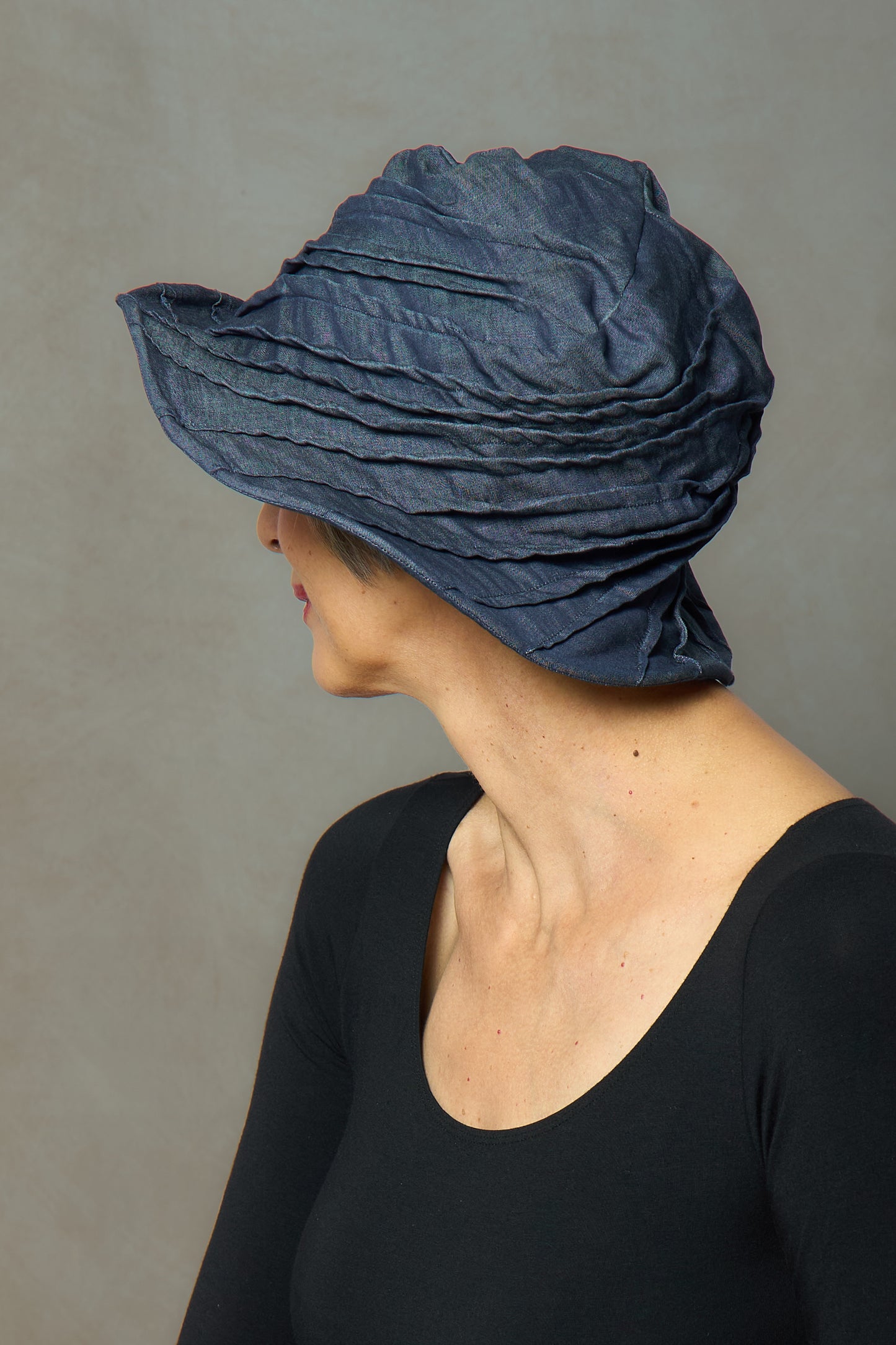 LIGHT DENIM TWIST TUCKED BRIM HAT - ld1886-nvy -