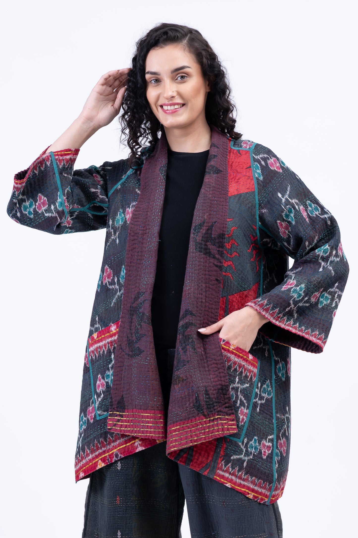 VINTAGE COTTON KANTHA A-LINE JKT - cv4003-0454a -