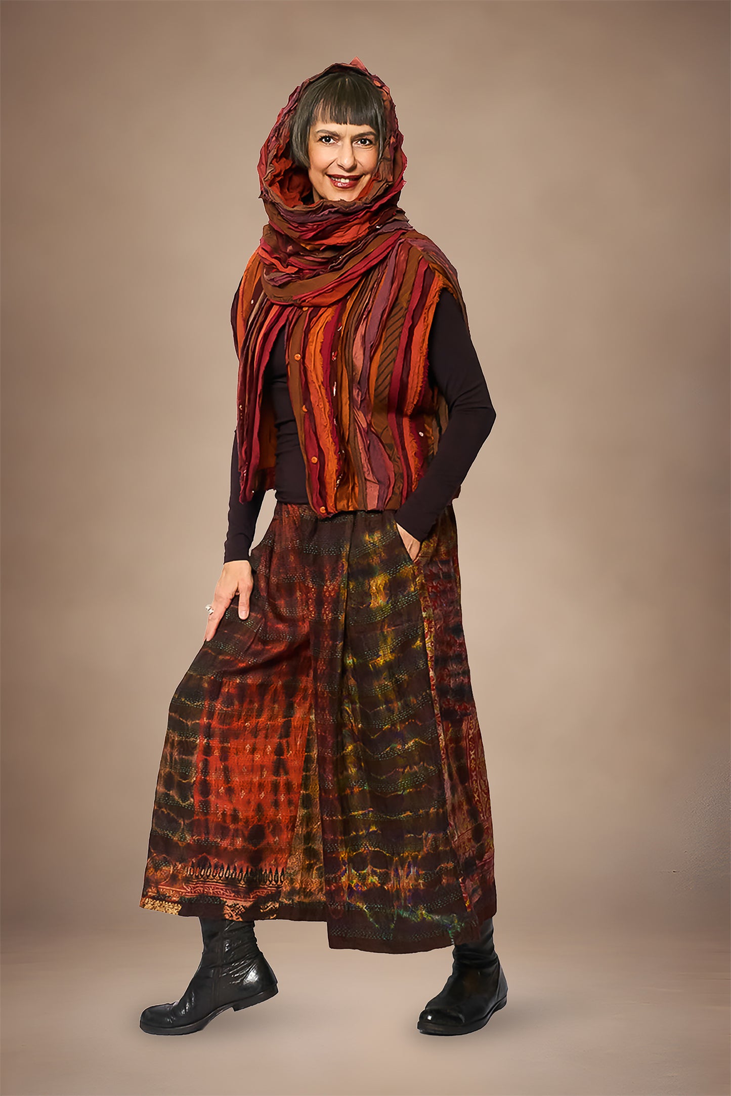 WAVY STRIPE KANTHA WIDE SHOULDER VEST - wv2245-org -