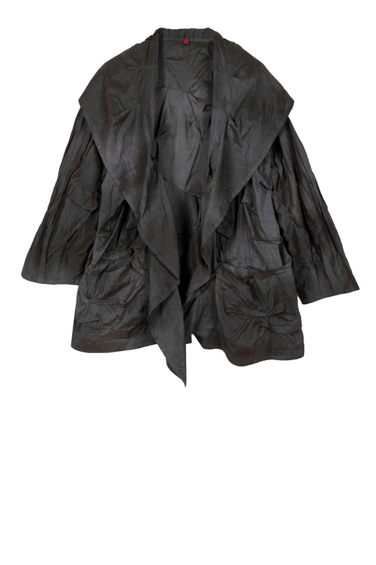 DYED COTTON SILK HEAVY VOILE WAVY TUCK COCOON JACKET - dh1063-gry -
