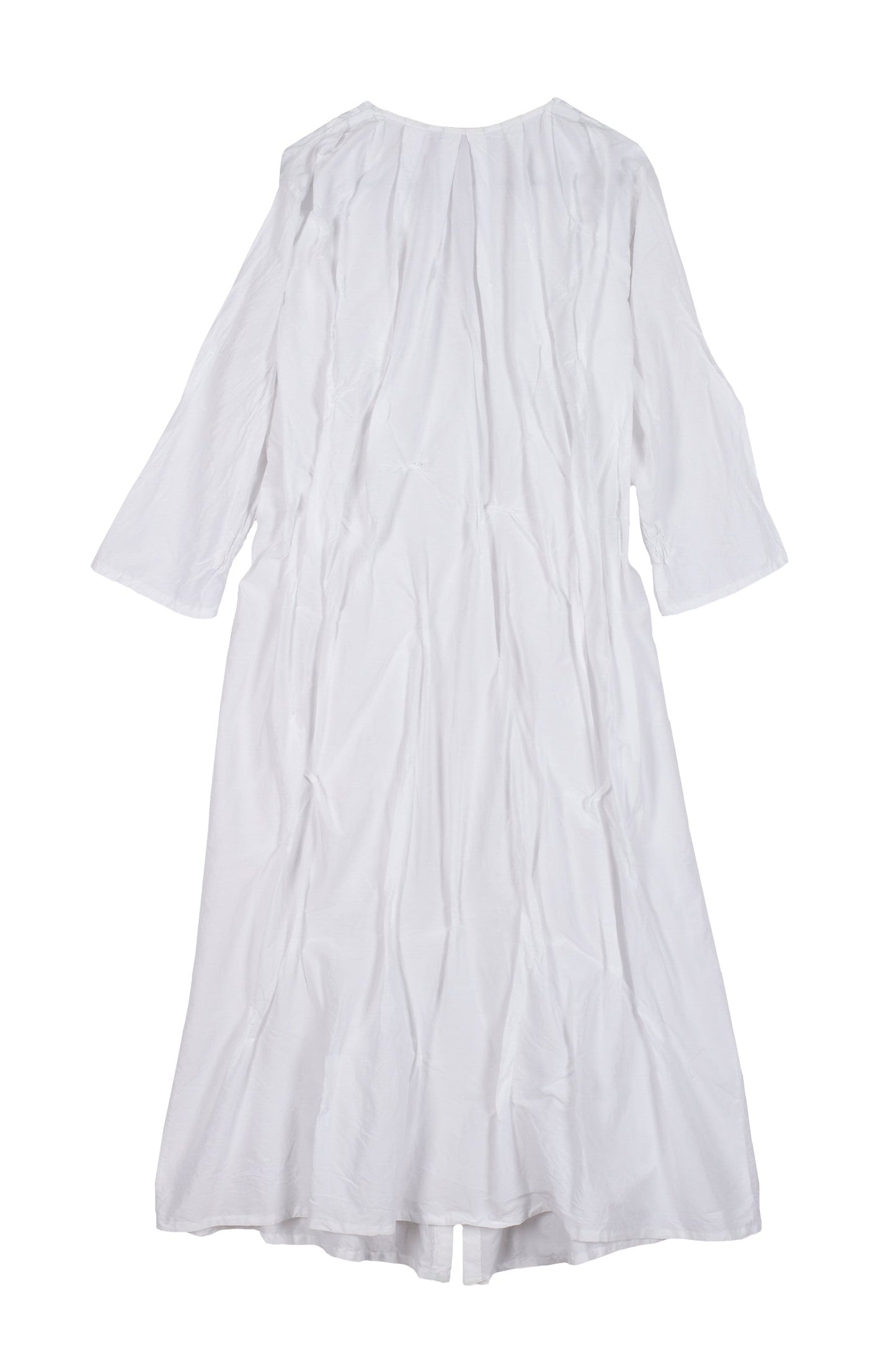 DYED COTTON SILK HEAVY VOILE WAVY TUCK CROPPED SLV. DRESS - dh1434-wht -