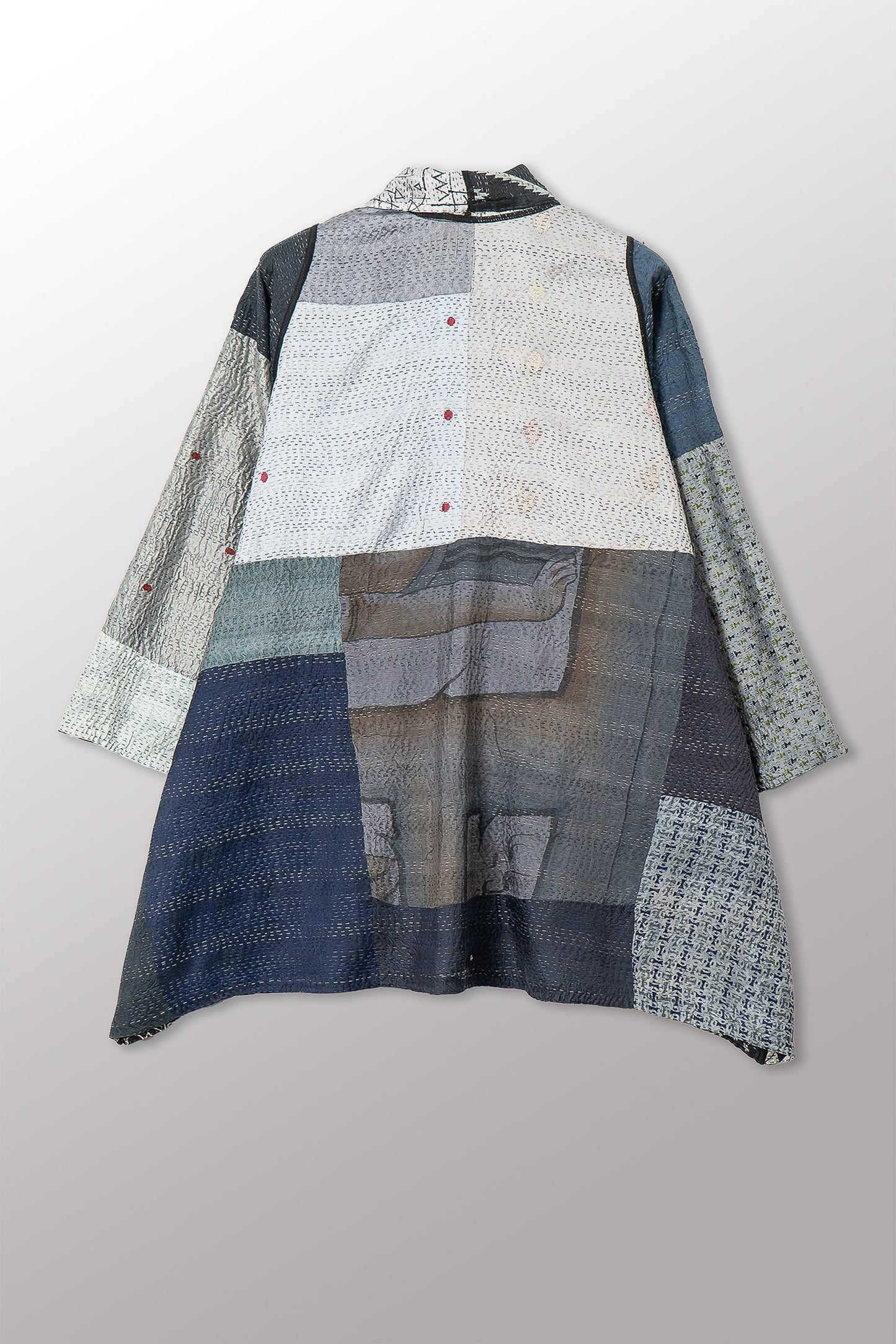 VINTAGE SILK PATCH KANTHA A-LINE JKT - vp2003-blk -