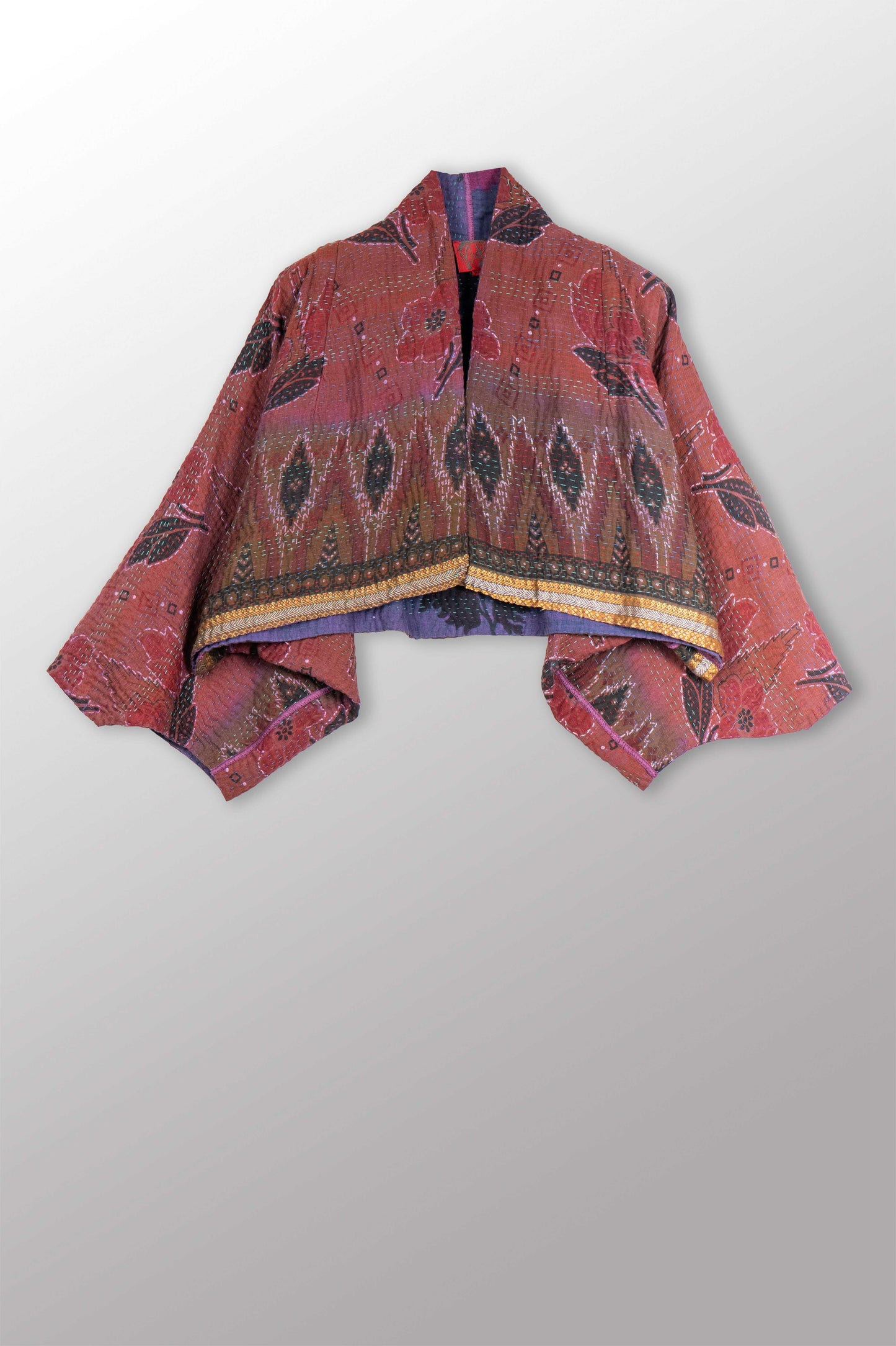 COTTON OVERDYE KANTHA PUFF SLV. SHRUG - ov4062-cprp010a -
