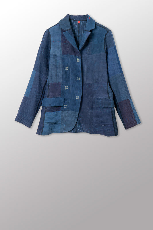 OMBRE PATCHED KANTHA BASIC JACKET - op4052-blu -