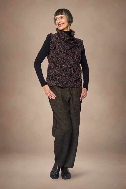 AJRAKH FLOWER WAVY TUCK SHELL TOP - af1553-blk -