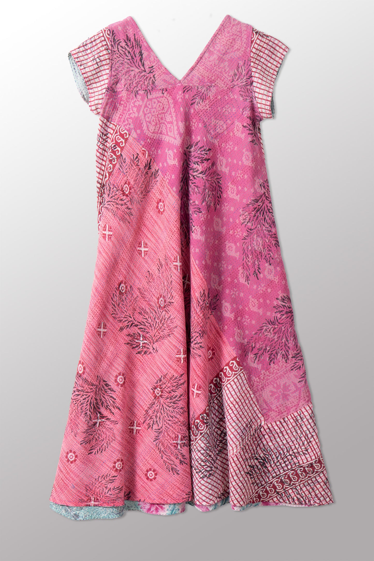 VINTAGE COTTON KANTHA CAP SLV. FLARE DRESS - cv2425-0018s -