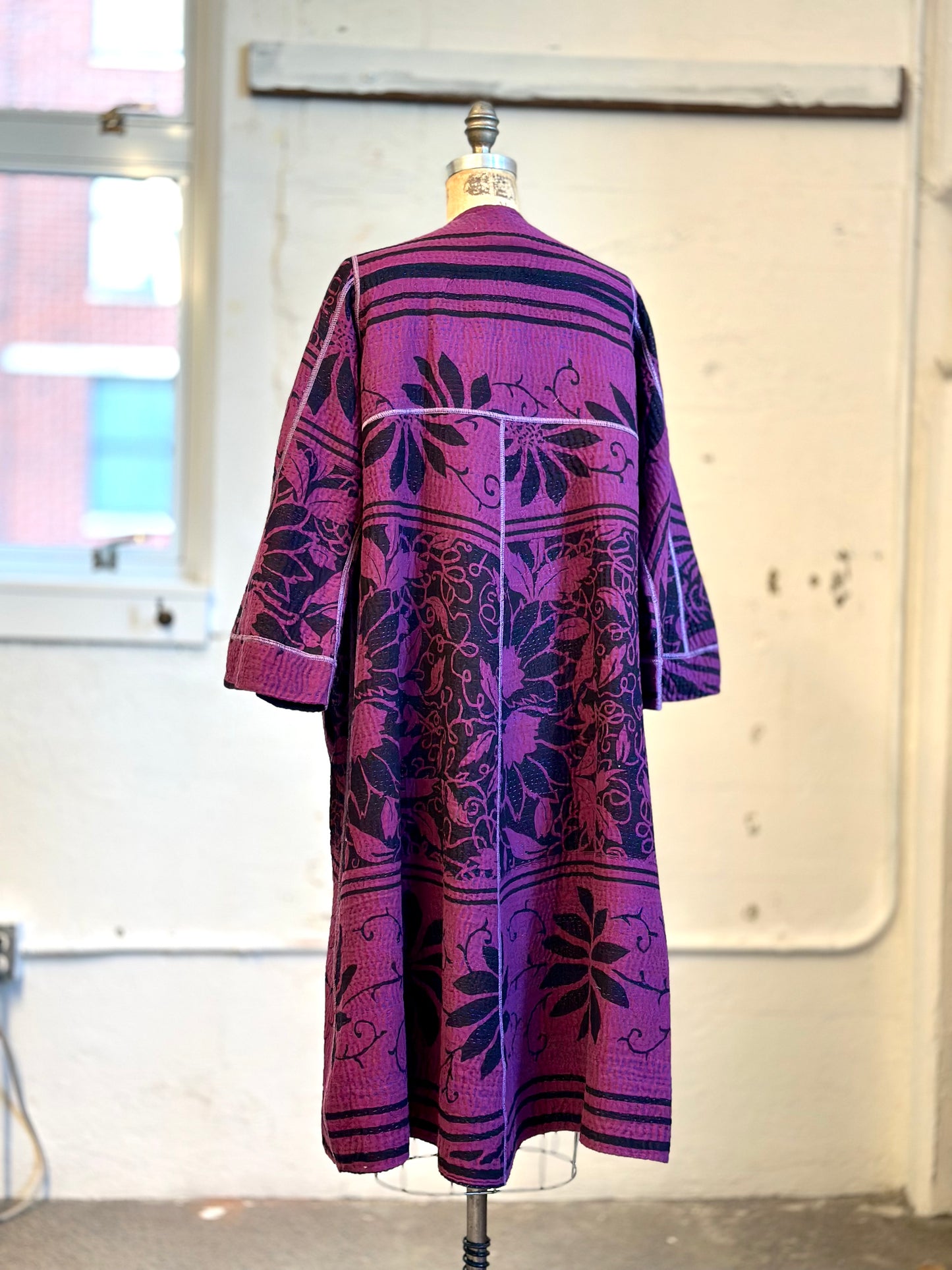 AMETHYST COTTON SILK KANTHA WRAP FLARE COAT - oc4330-prp -