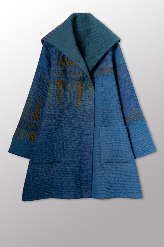 QUILTED OVERDYE COTTON KANTHA POCKET MEDIUM COAT - oq5346-cblu011m -