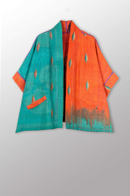 VINTAGE COTTON KANTHA MINI PONCHO - cv4060-0061a -