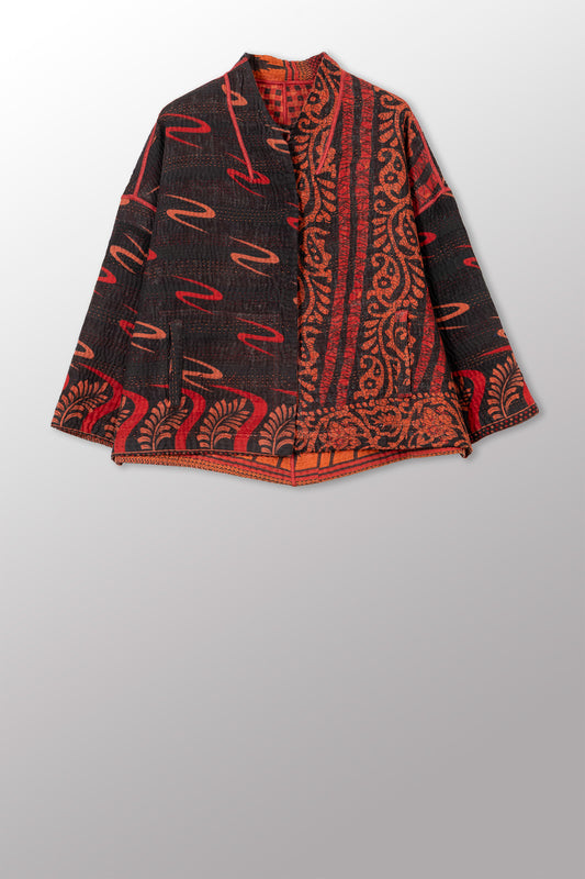 COTTON OVERDYE KANTHA STAND COLLAR CROPPED JKT - ov4034-corg002a -
